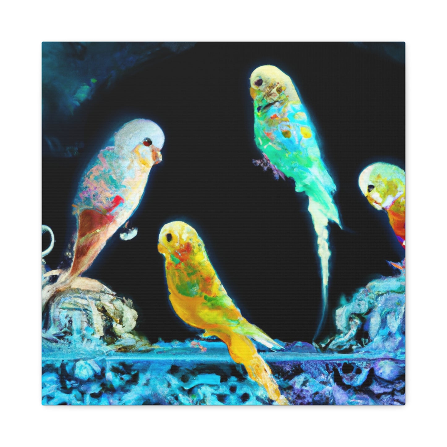 Budgerigars in Bloom - Canvas