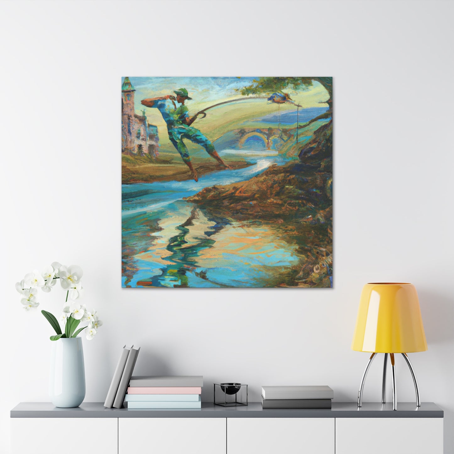 Fishing in Aquamarine Hues - Canvas