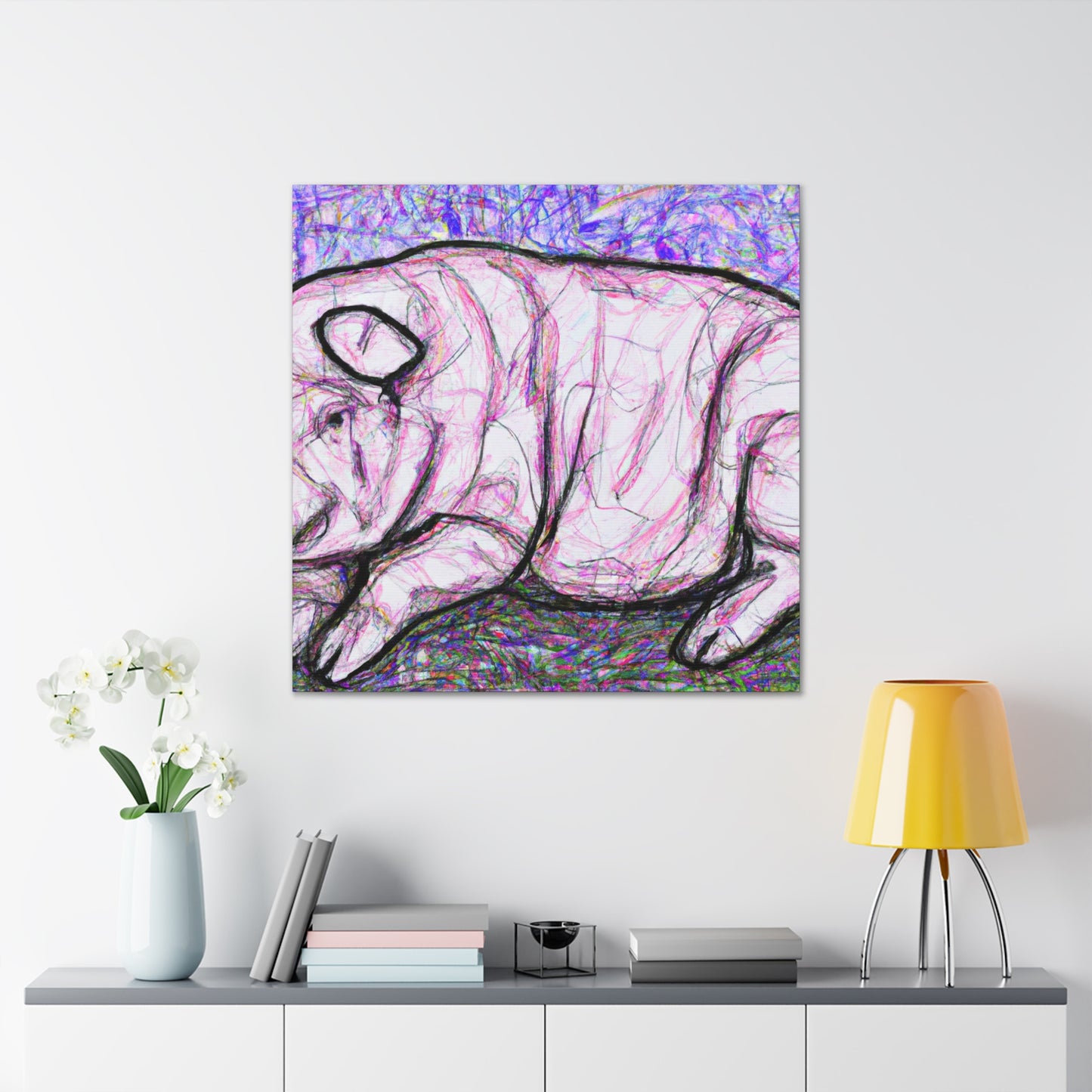 Pig in the Meadow - Canvas