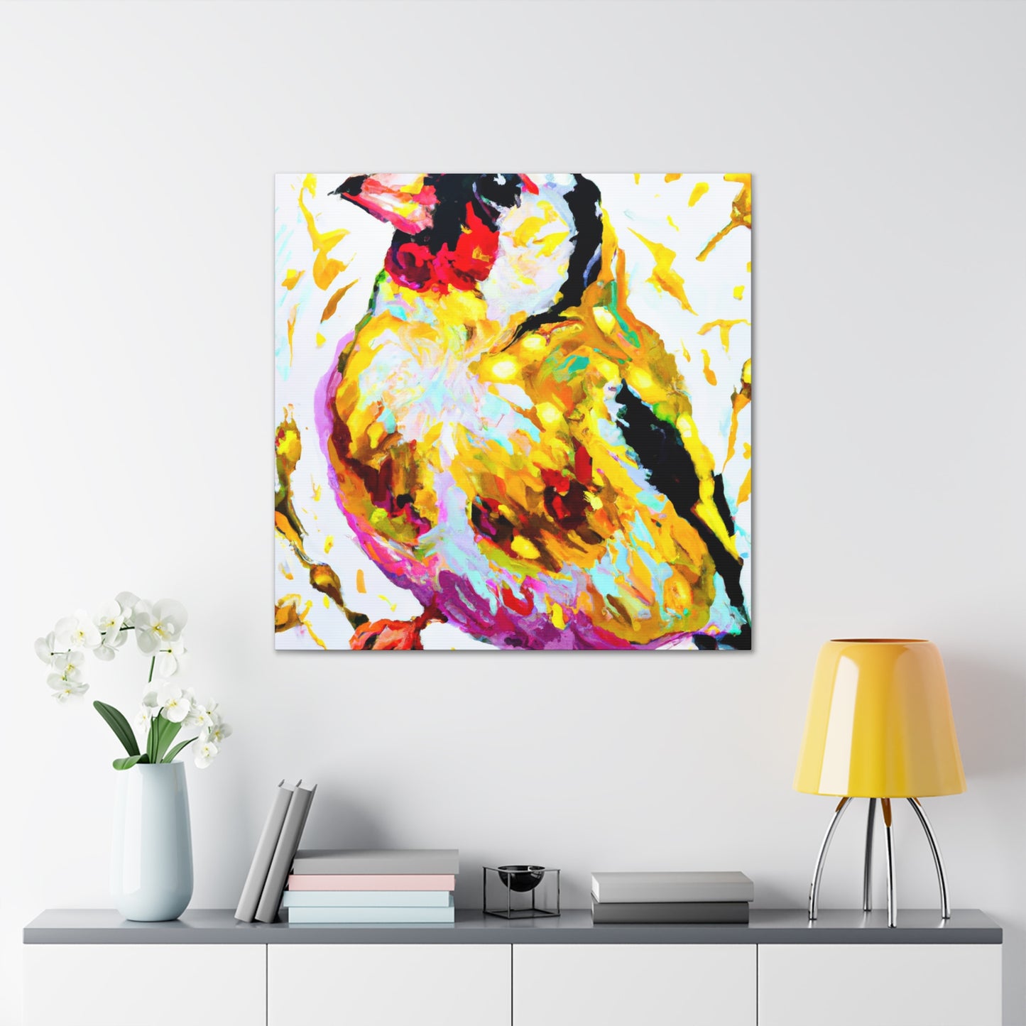 "American Goldfinch Perched". - Canvas