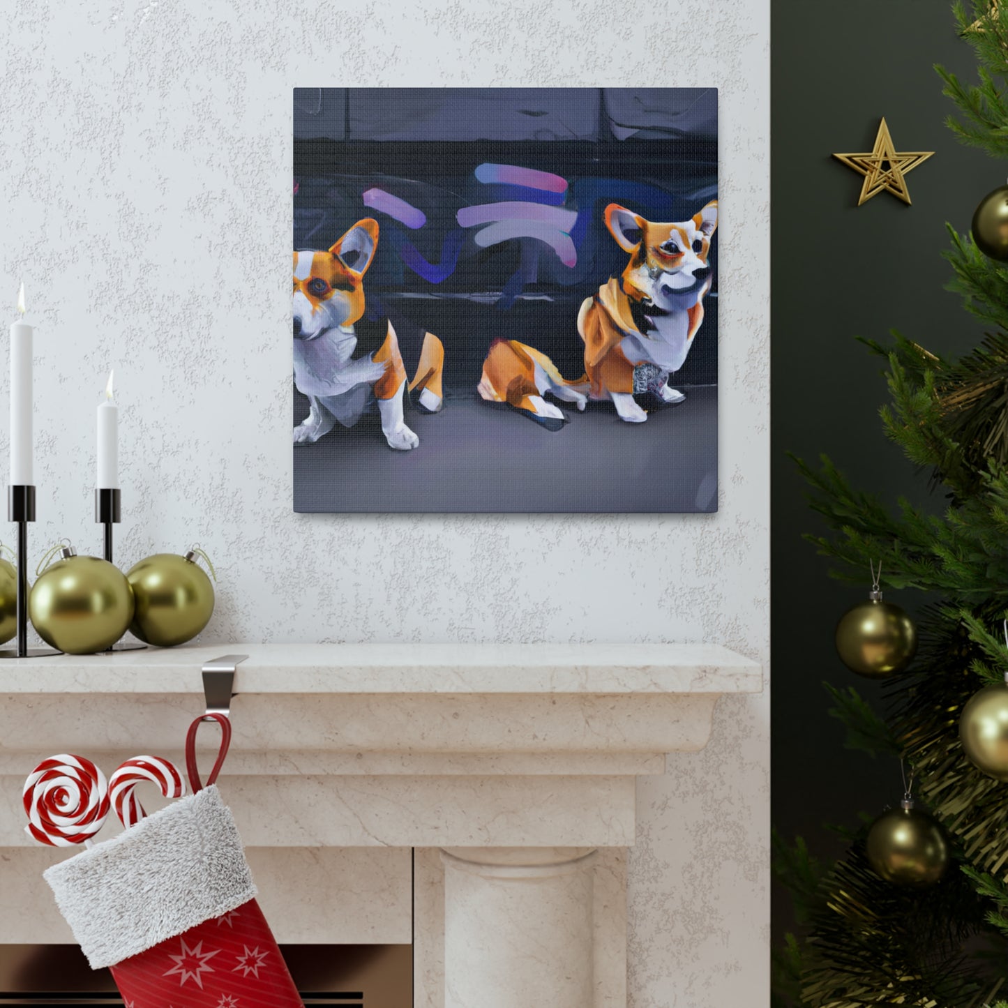 Corgis in Motion. - Canvas