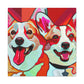 Corgis in Flowers Bloom - Canvas