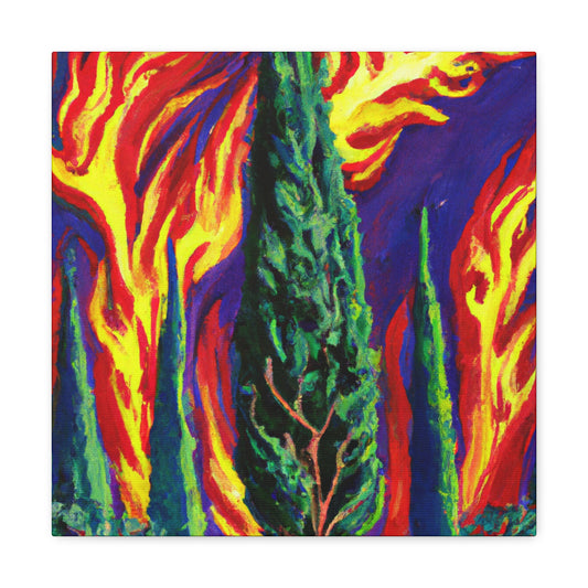 Cypress at Sunset painting - Canvas