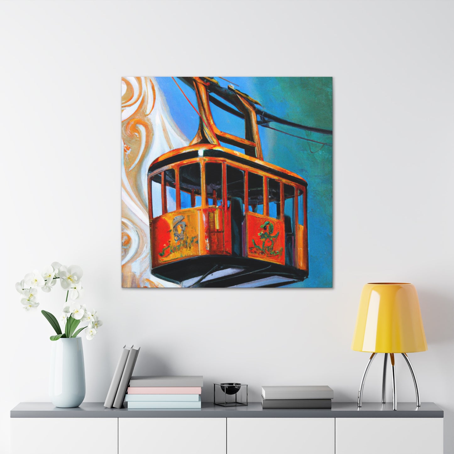 "Cable Car Sunset Scene" - Canvas