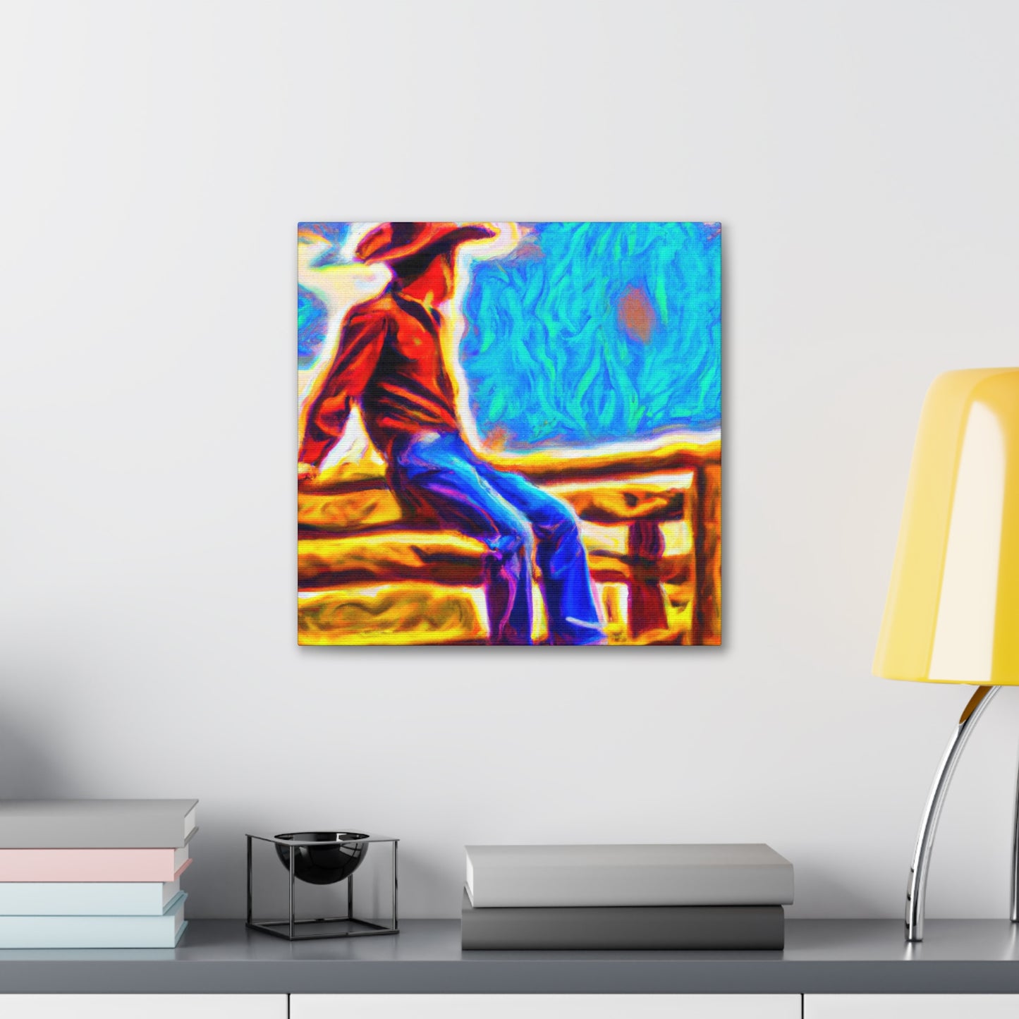 Cowboy on Fencepost - Canvas