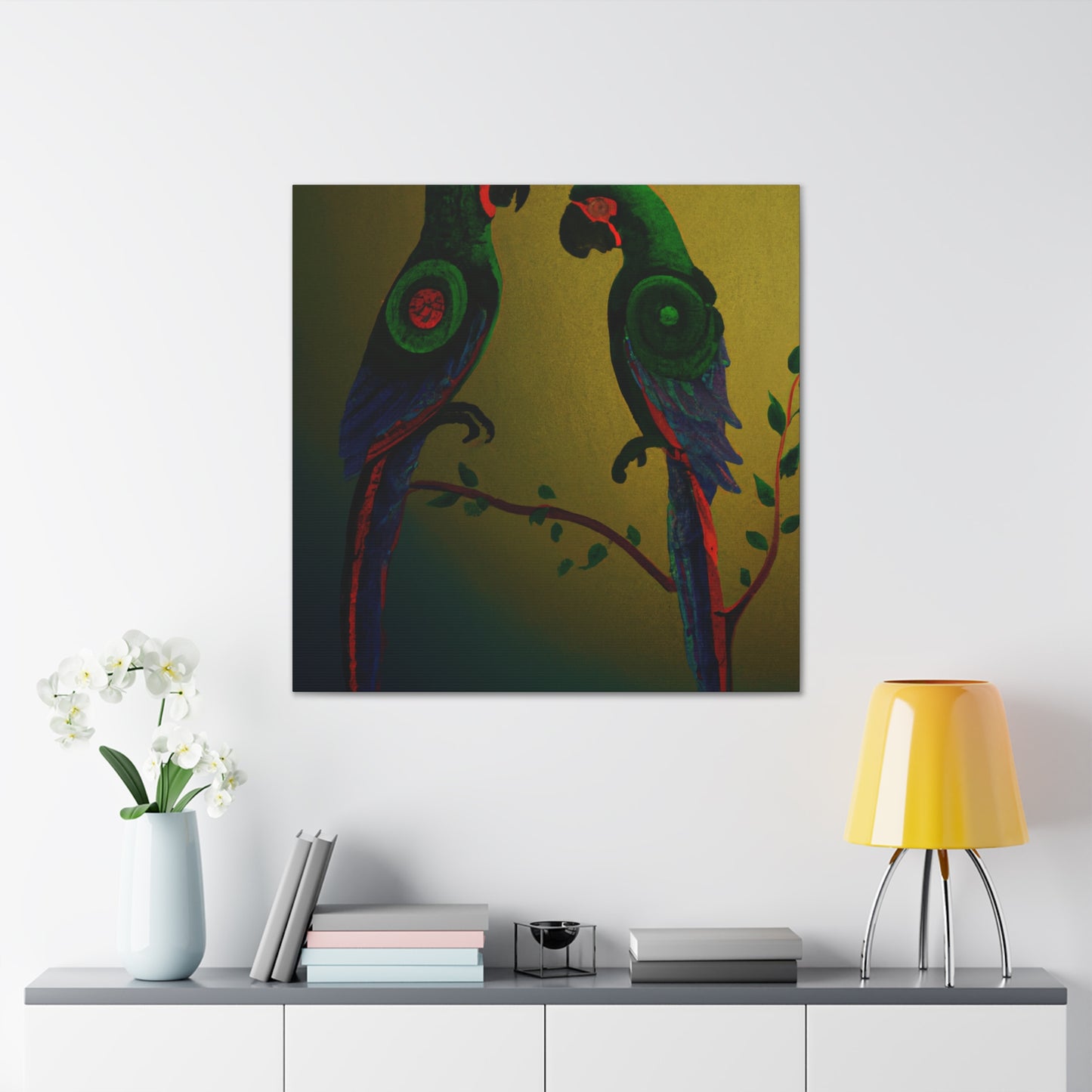 "Parrots on a Palm". - Canvas