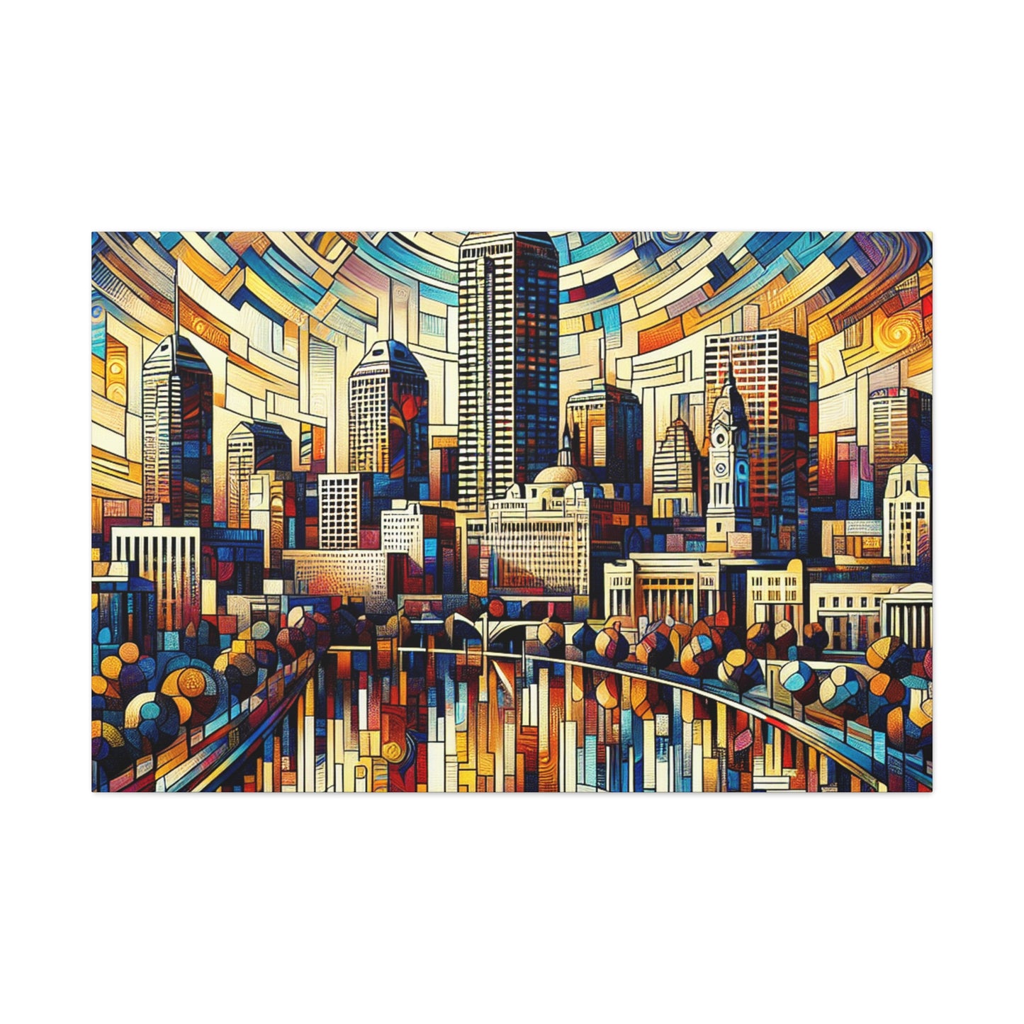 "City Kaleidoscope: Colorful Indianapolis" - Canvas