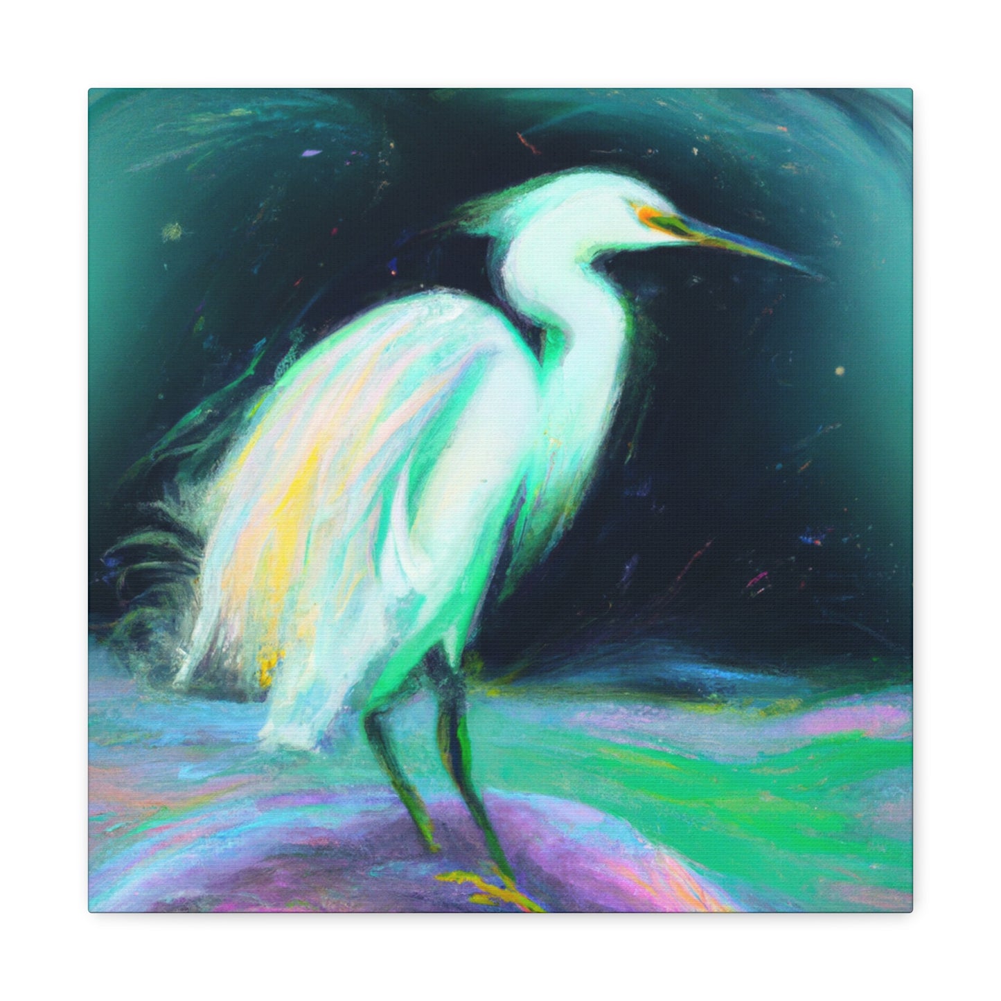 "Winter Egret Snowscape" - Canvas