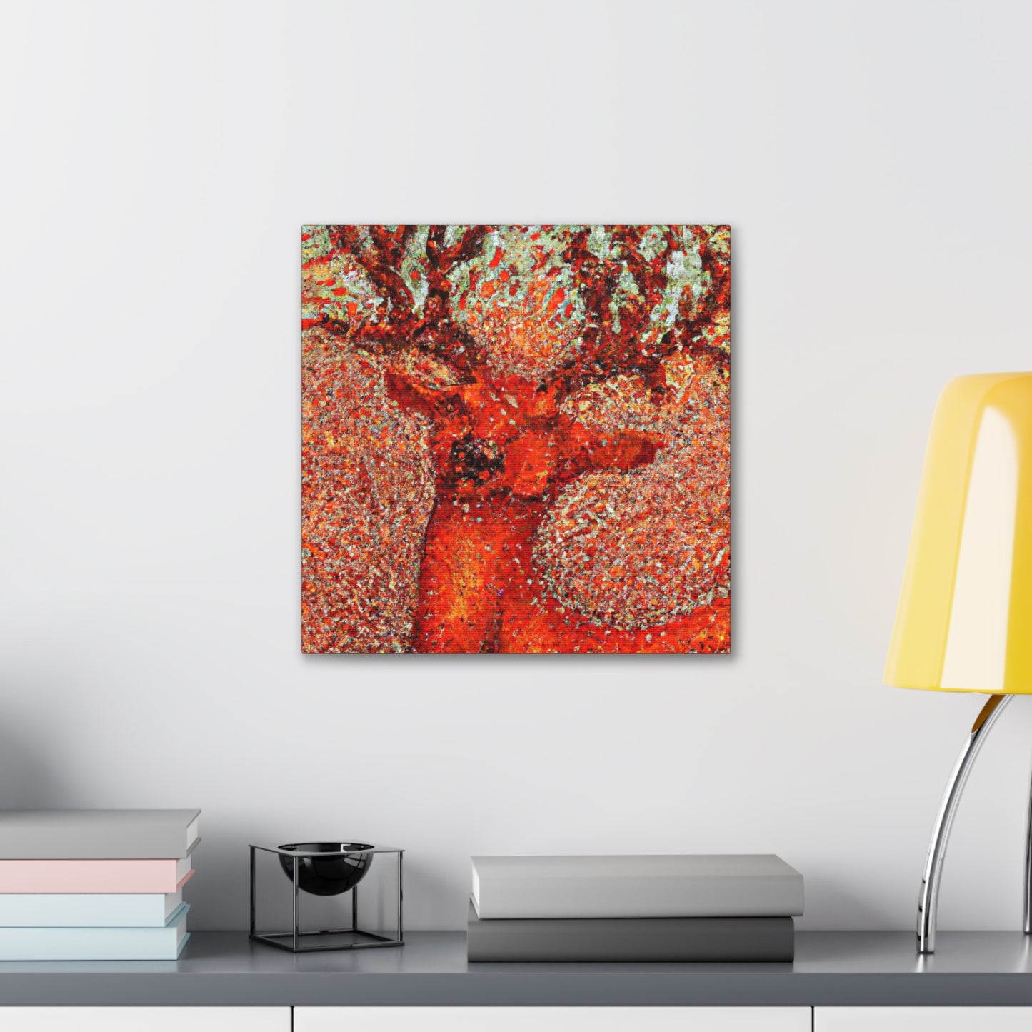 "Reindeer Pointillism Scene" - Canvas