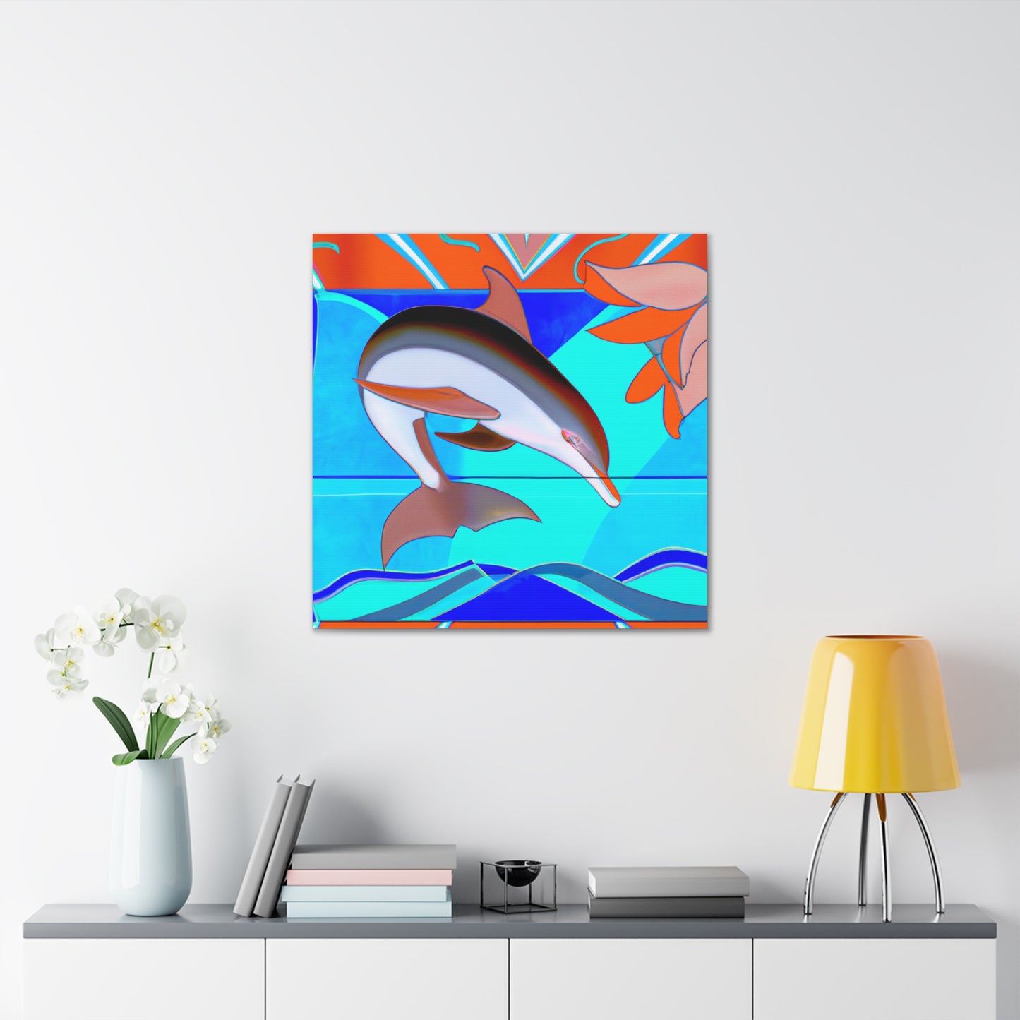 "Dancing Dolphin Deco" - Canvas