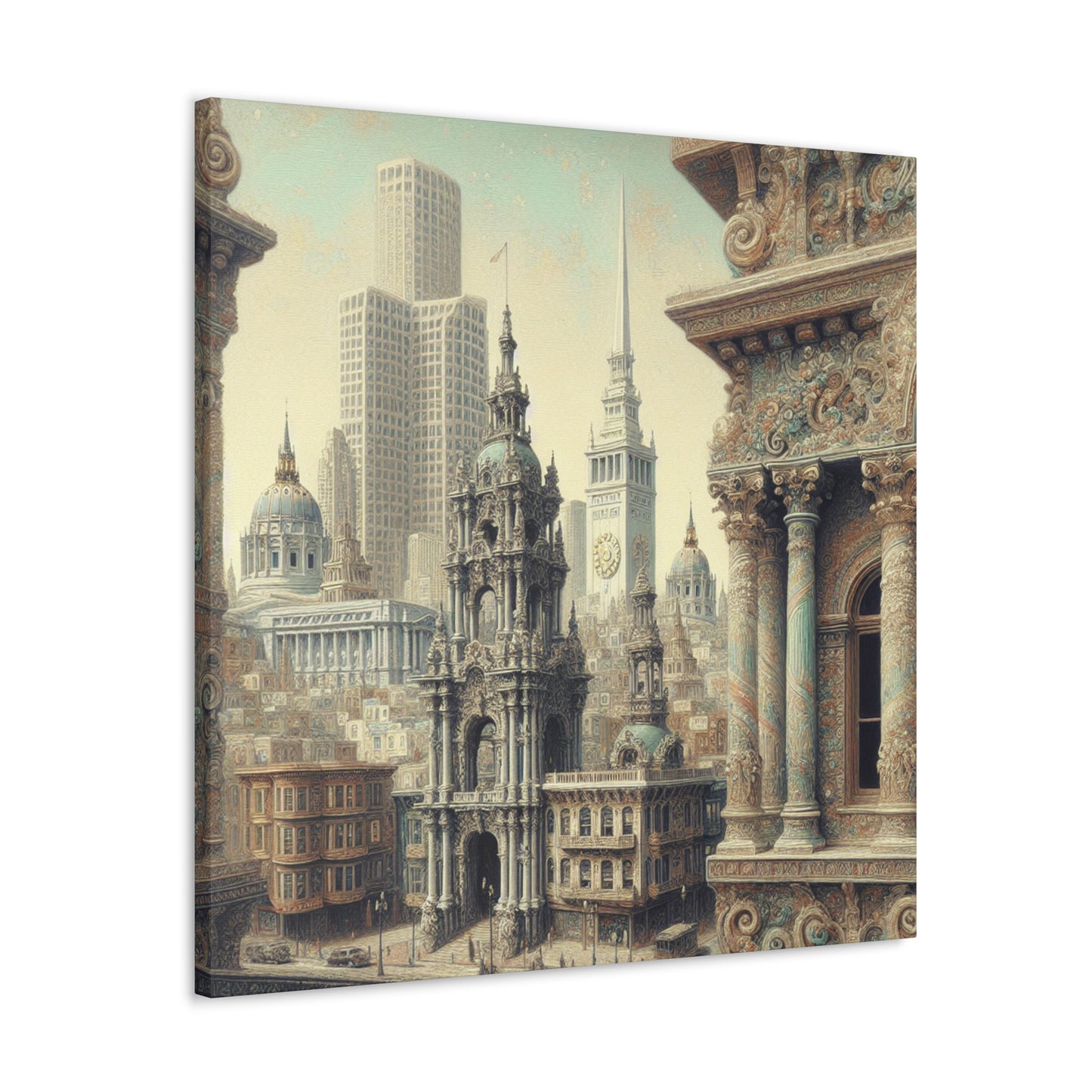 "Golden City's Rococo Splendor" - Canvas