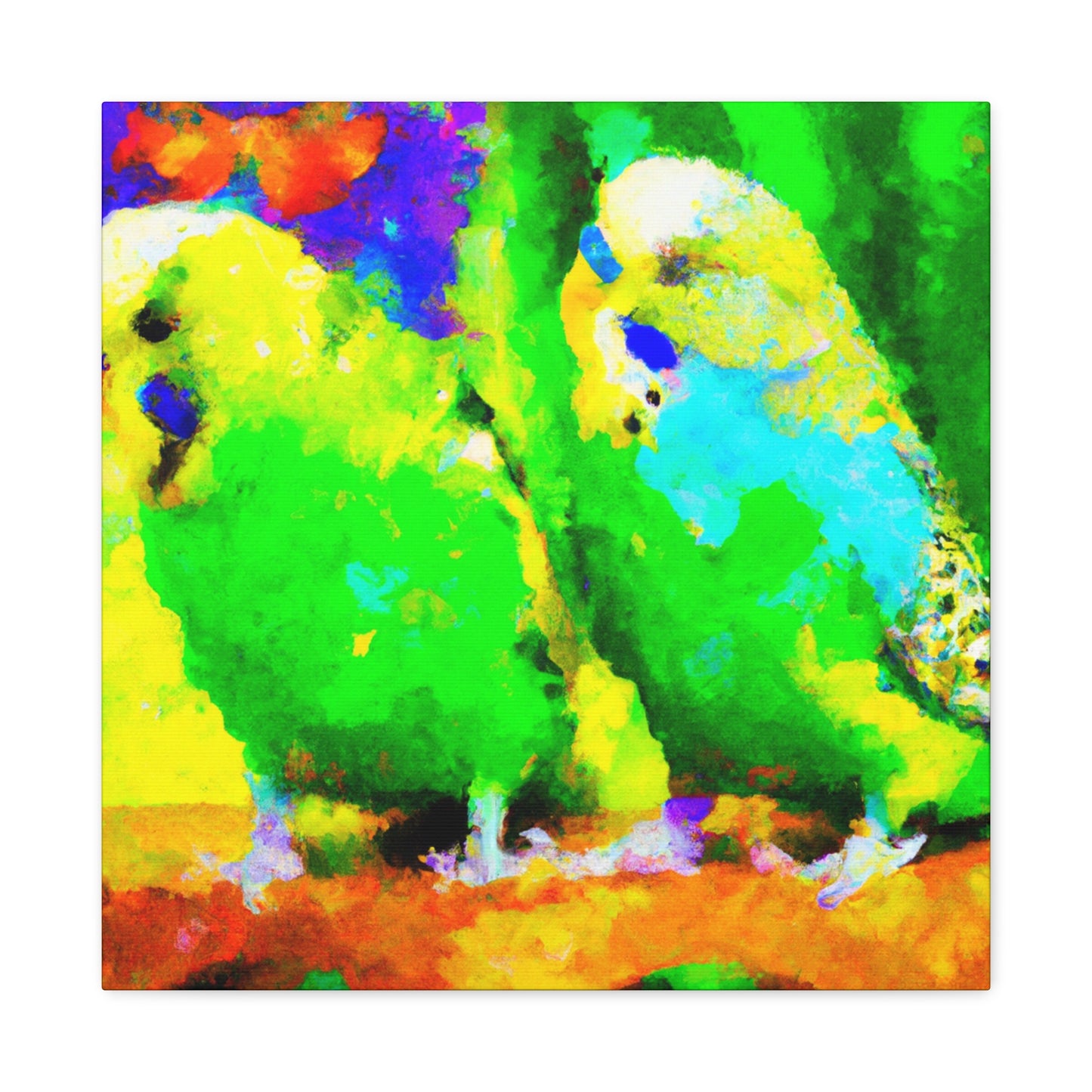 Budgies in Bloom. - Canvas