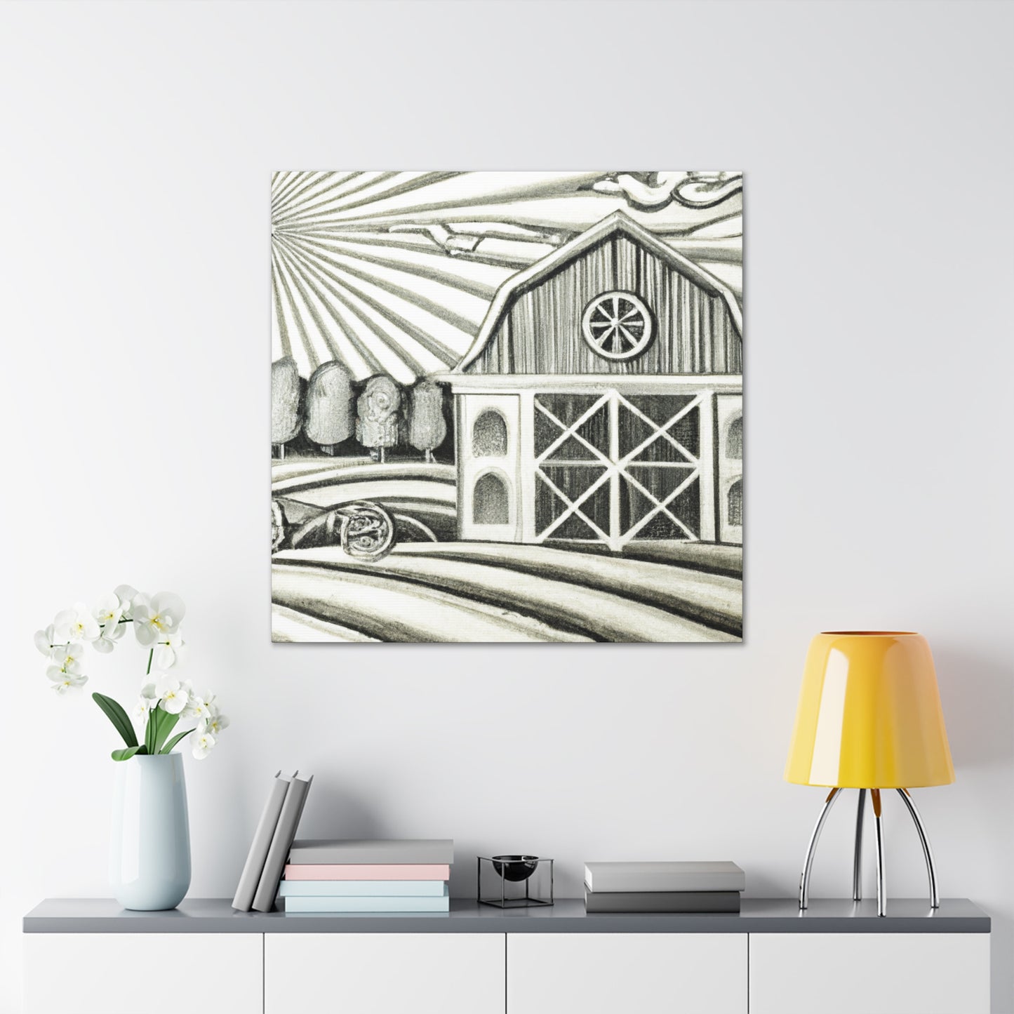 Barn at Sunrise Painting - Canvas