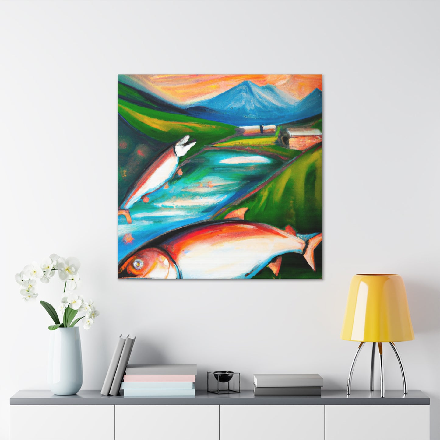 Salmon Swimming Serenely - Canvas