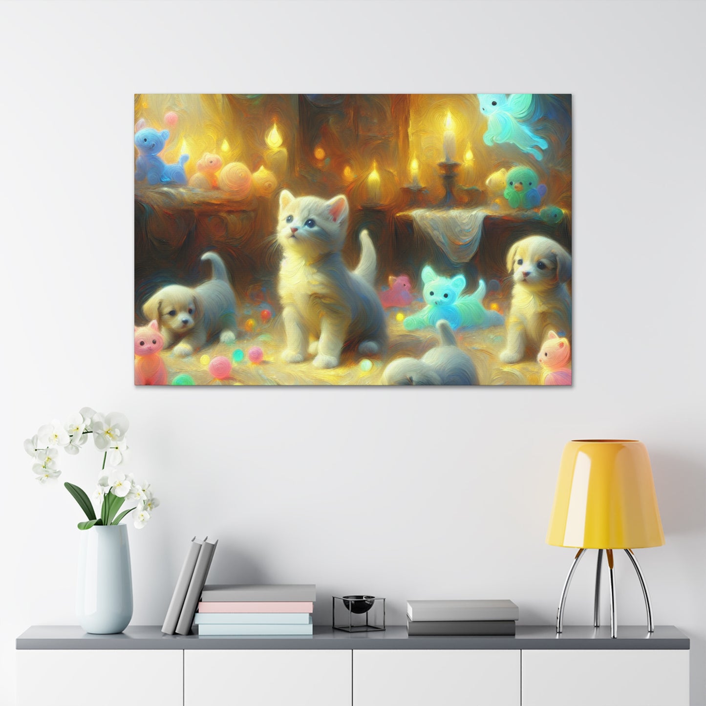 Whimsical Harmony: Puppies & Kittens - Canvas