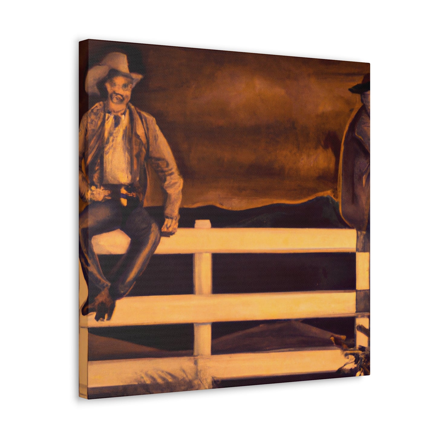 Cowboy on Rustic Fence - Canvas