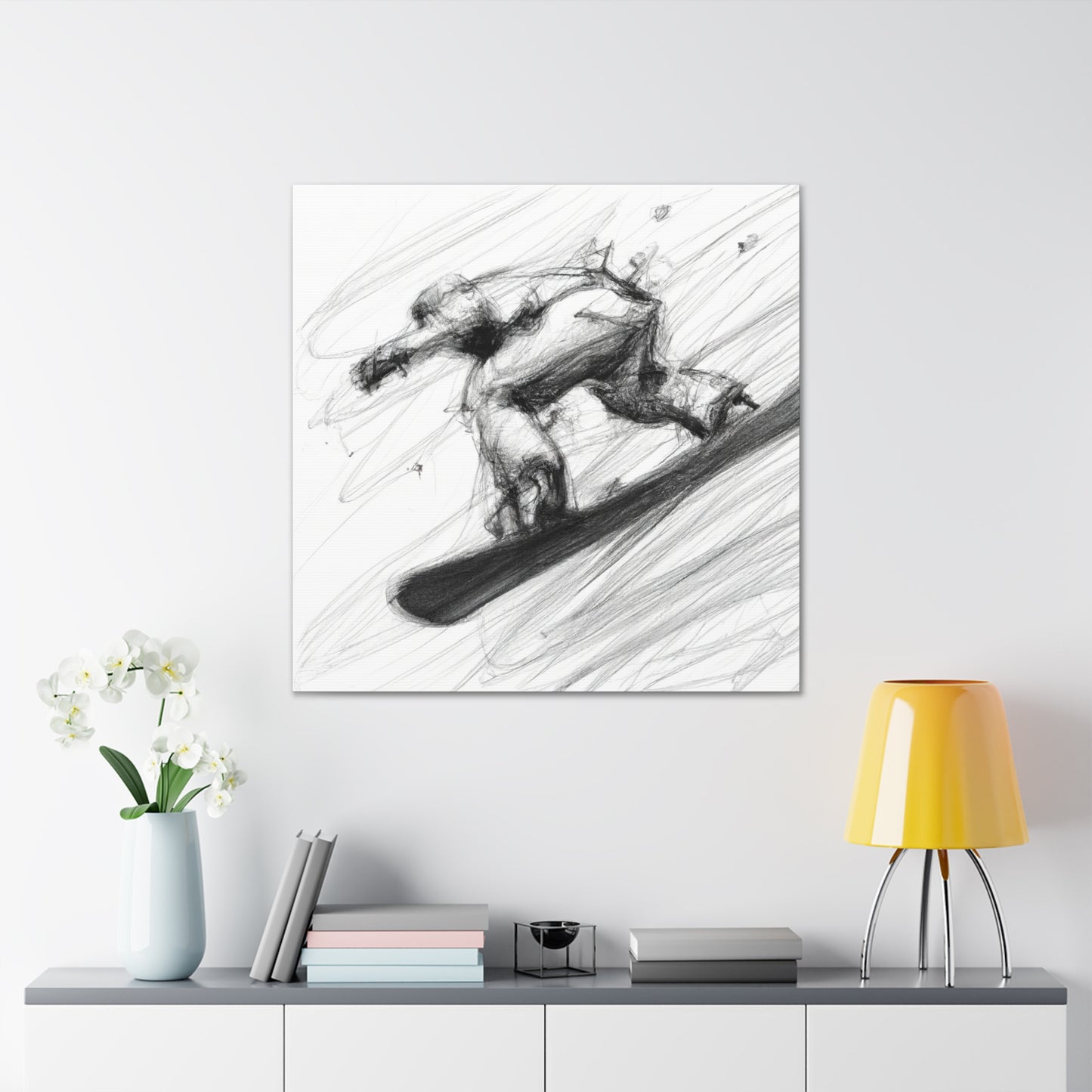 Board on Snowy Mountains - Canvas