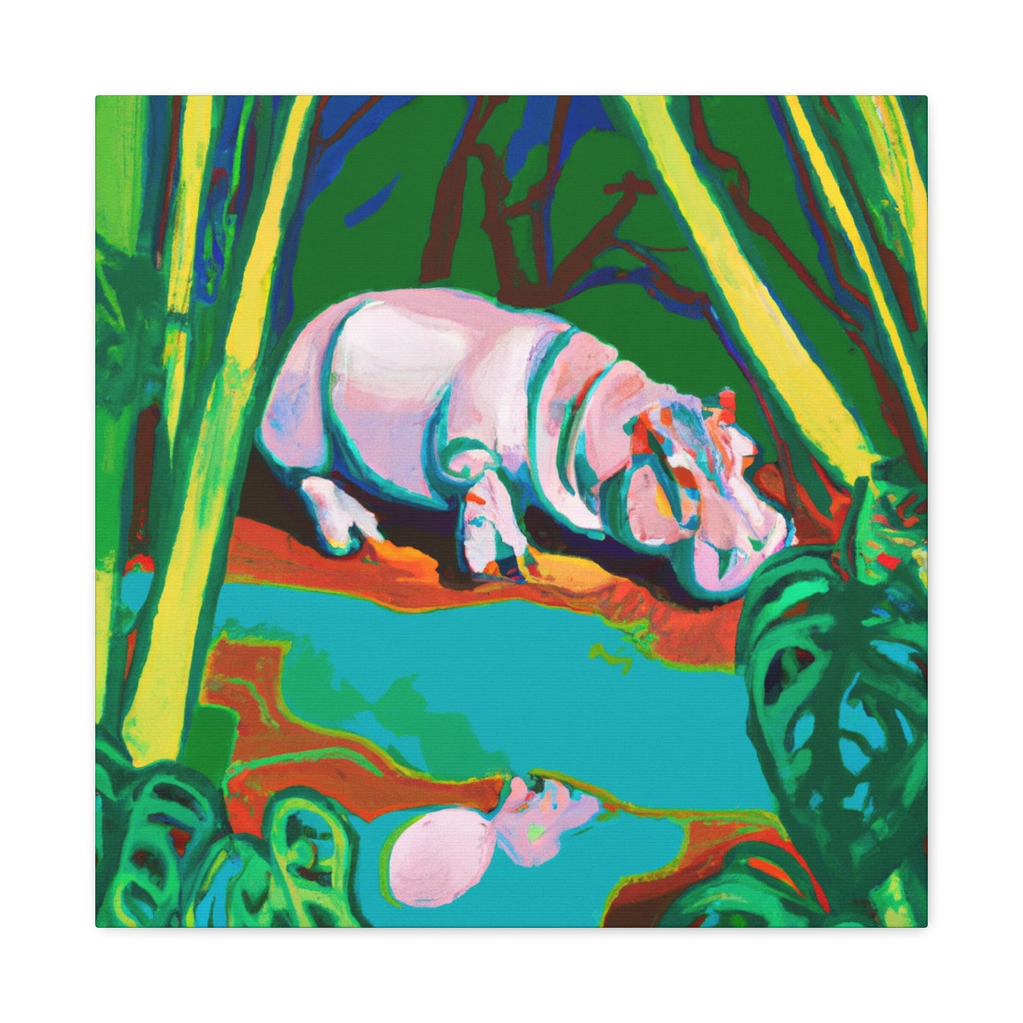 "Hippo in Reflection" - Canvas