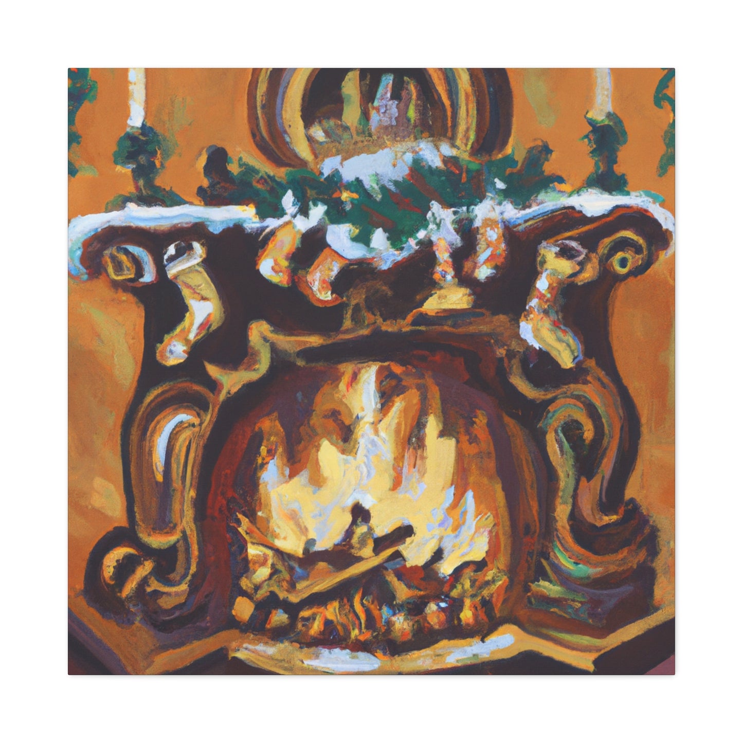 "Fireplace Hearth Splendor" - Canvas