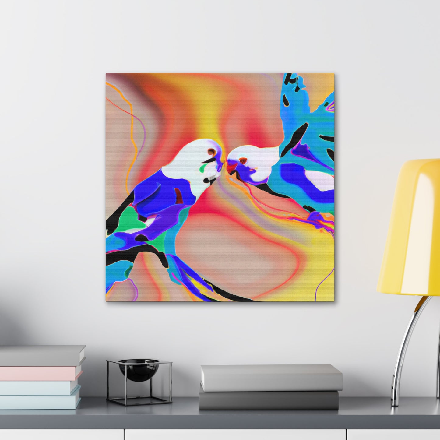 Parakeets in Flight. - Canvas