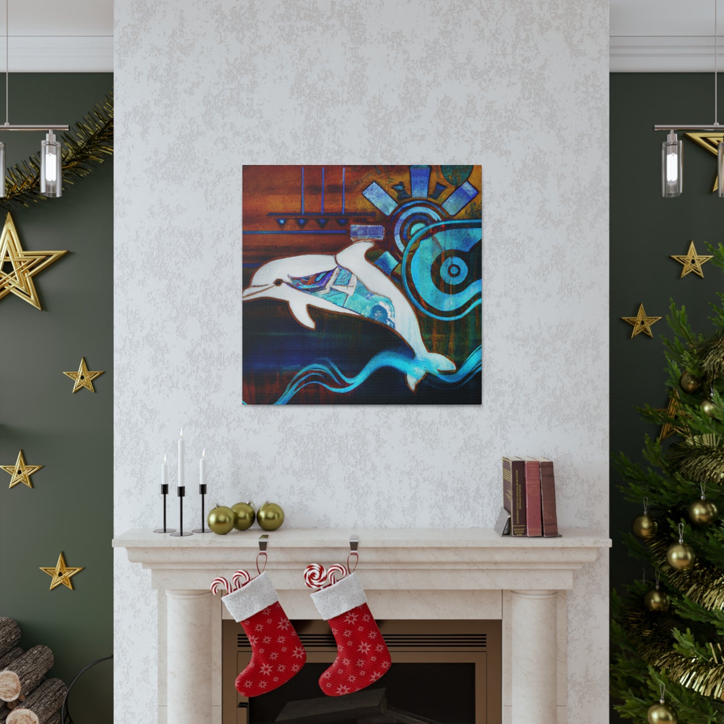 "Dolphins in Wild Waves" - Canvas