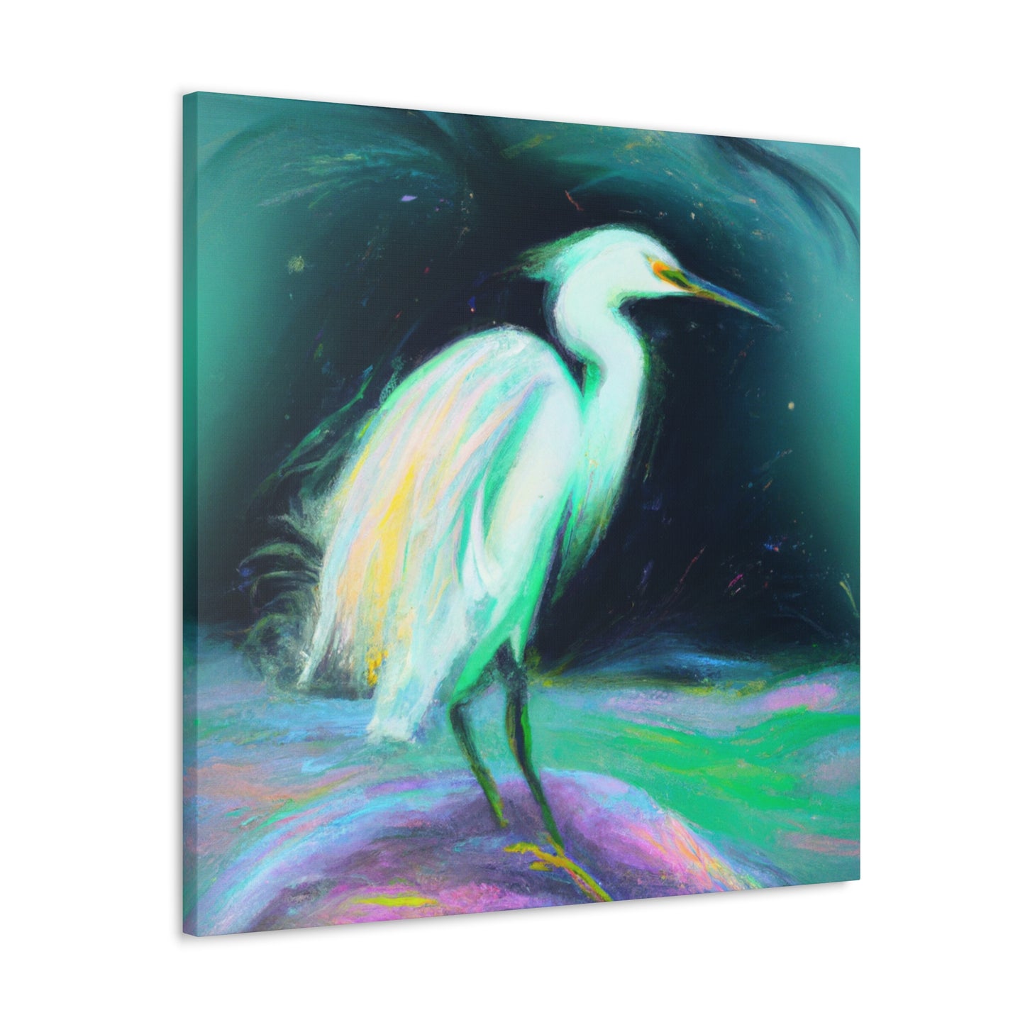 "Winter Egret Snowscape" - Canvas