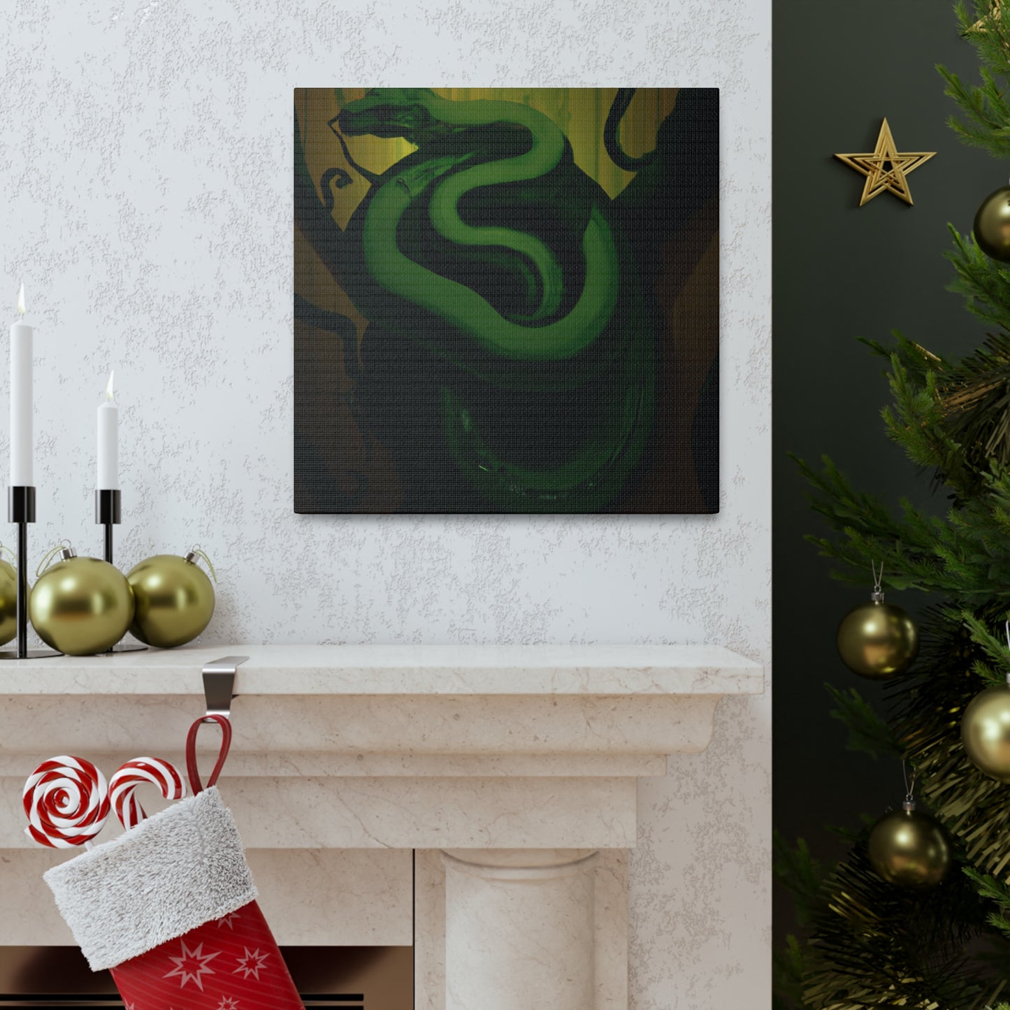 The Green Tree Python is a species of snake native to Southeast Asia, Australia, and surrounding areas, known for its striking colour and intricate markings. During the 1920s, Green Tree Pythons were popular among Art Deco stylists, who - Canvas