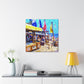 "Beach Shops Impressionism" - Canvas