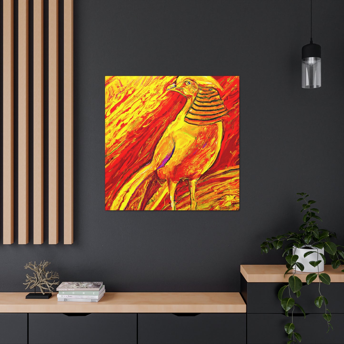 The Golden Pheasant was a popular Art Deco-style design popularized during the 1920s. It is characterized by the use of symmetrical, angular shapes, and sunburst and chevron motifs, often in strong colors - Canvas