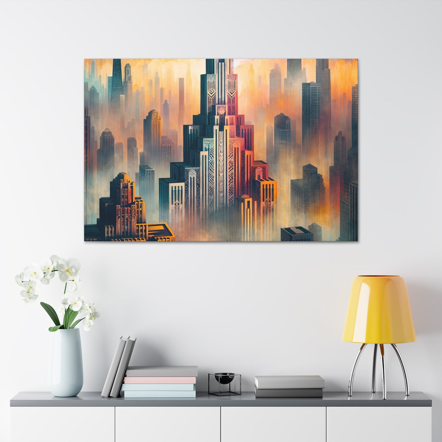 Cityscape Symphony: Gilded Chicago - Canvas