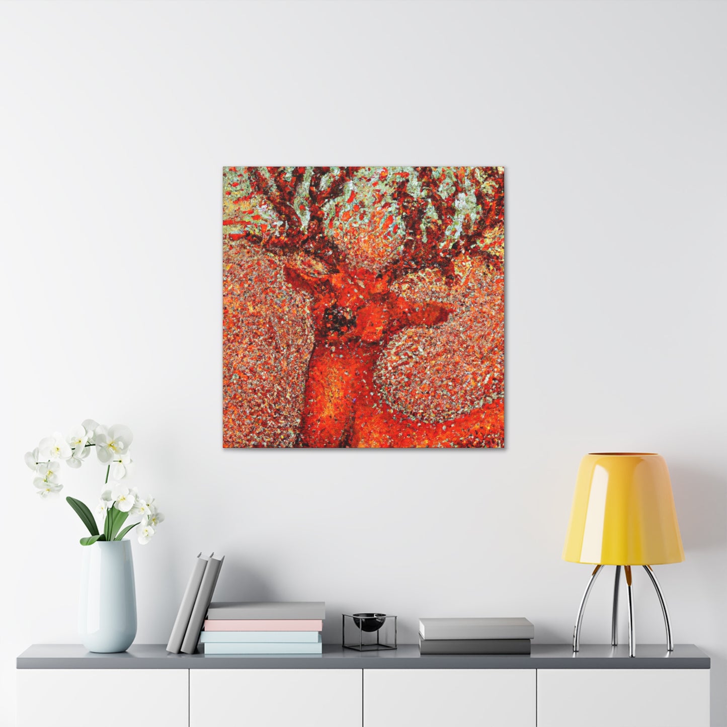 "Reindeer Pointillism Scene" - Canvas