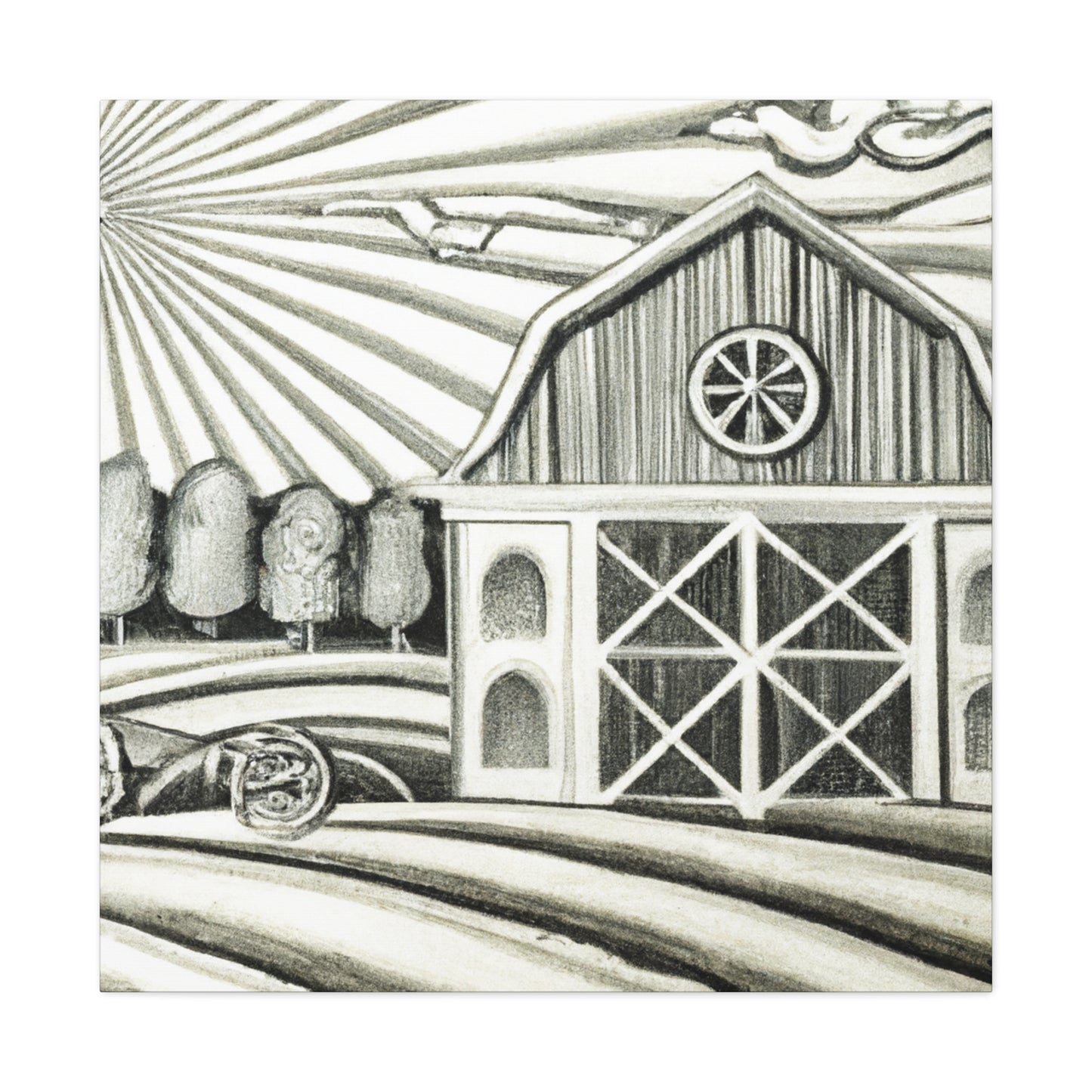 Barn at Sunrise Painting - Canvas