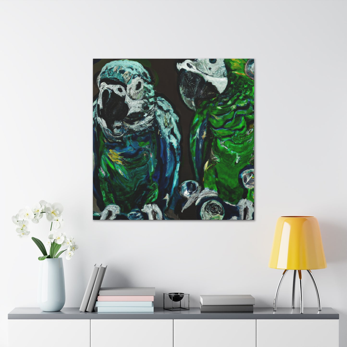 Amazon Parrots Bursting - Canvas