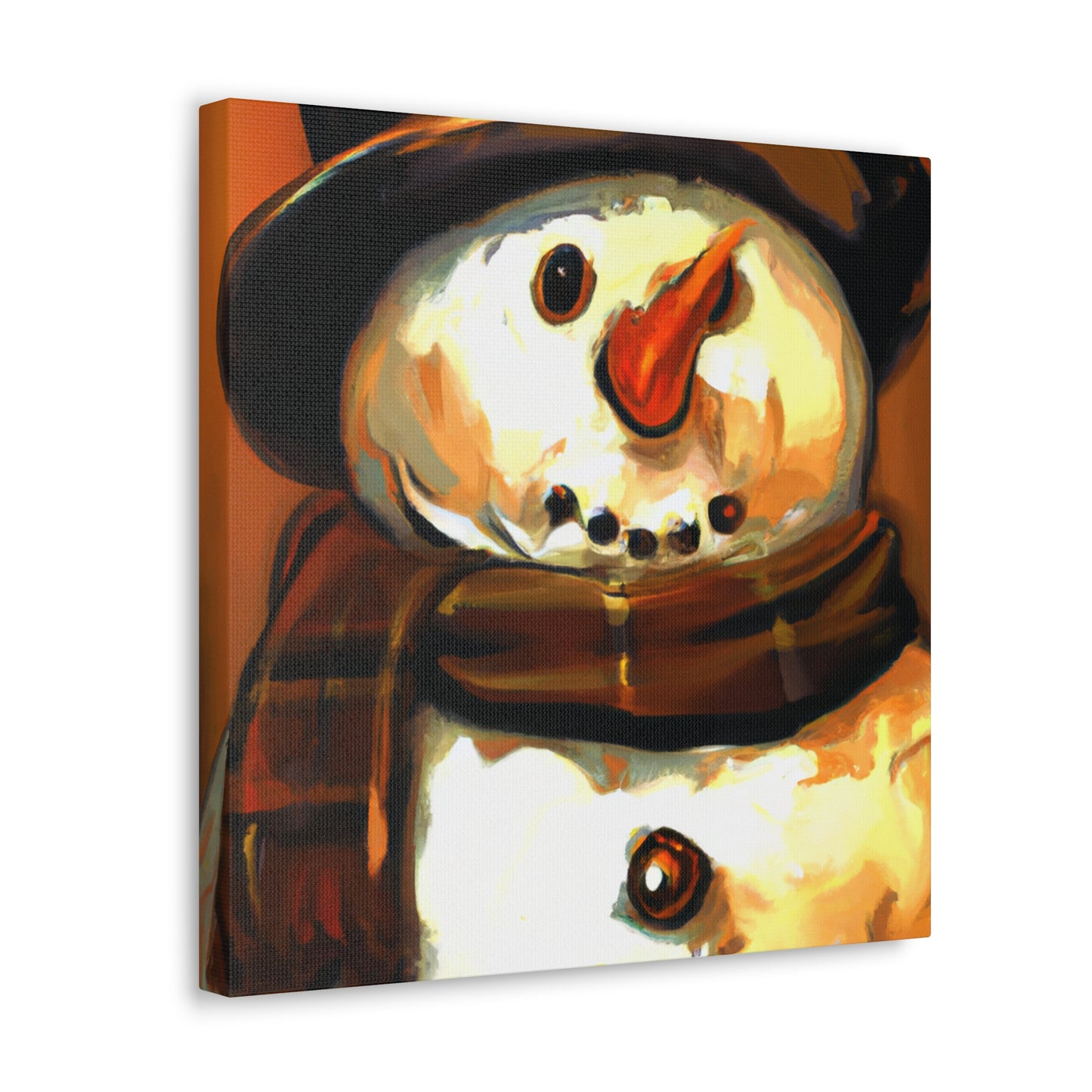 "Snowman In Winter Scene" - Canvas