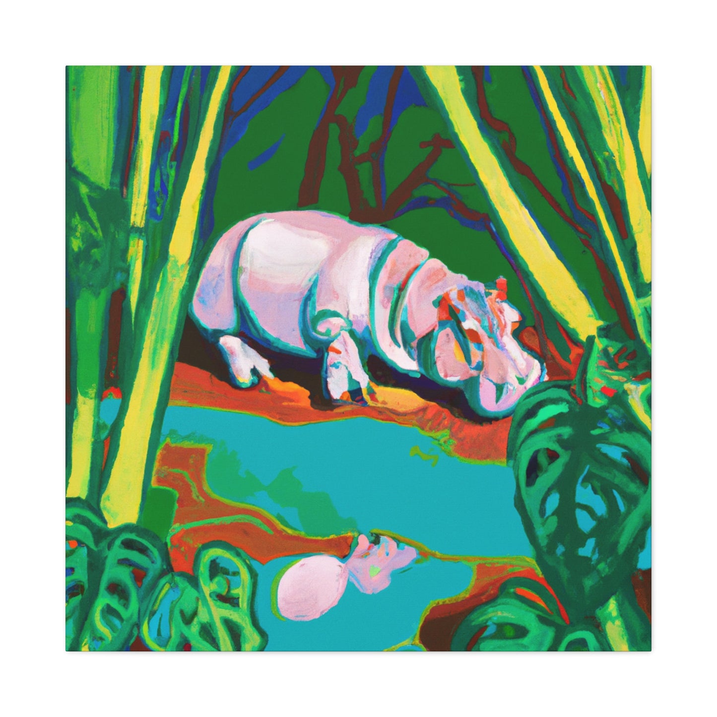 "Hippo in Reflection" - Canvas