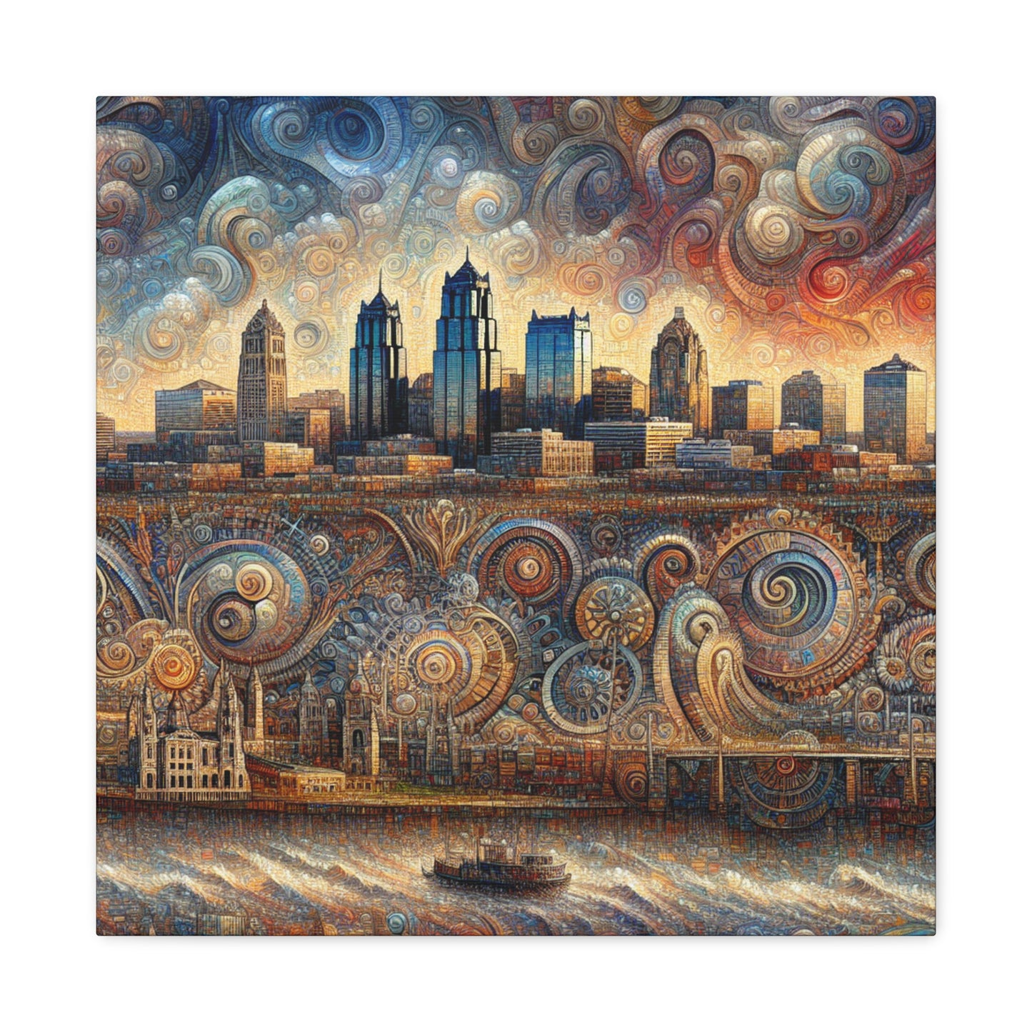 "Cityscape Symphony: Kansas Reflections" - Canvas