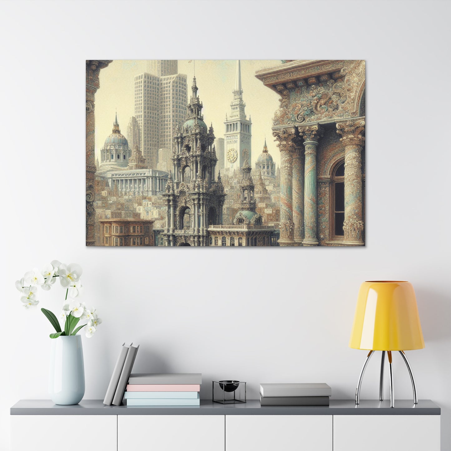 "Golden City's Rococo Splendor" - Canvas