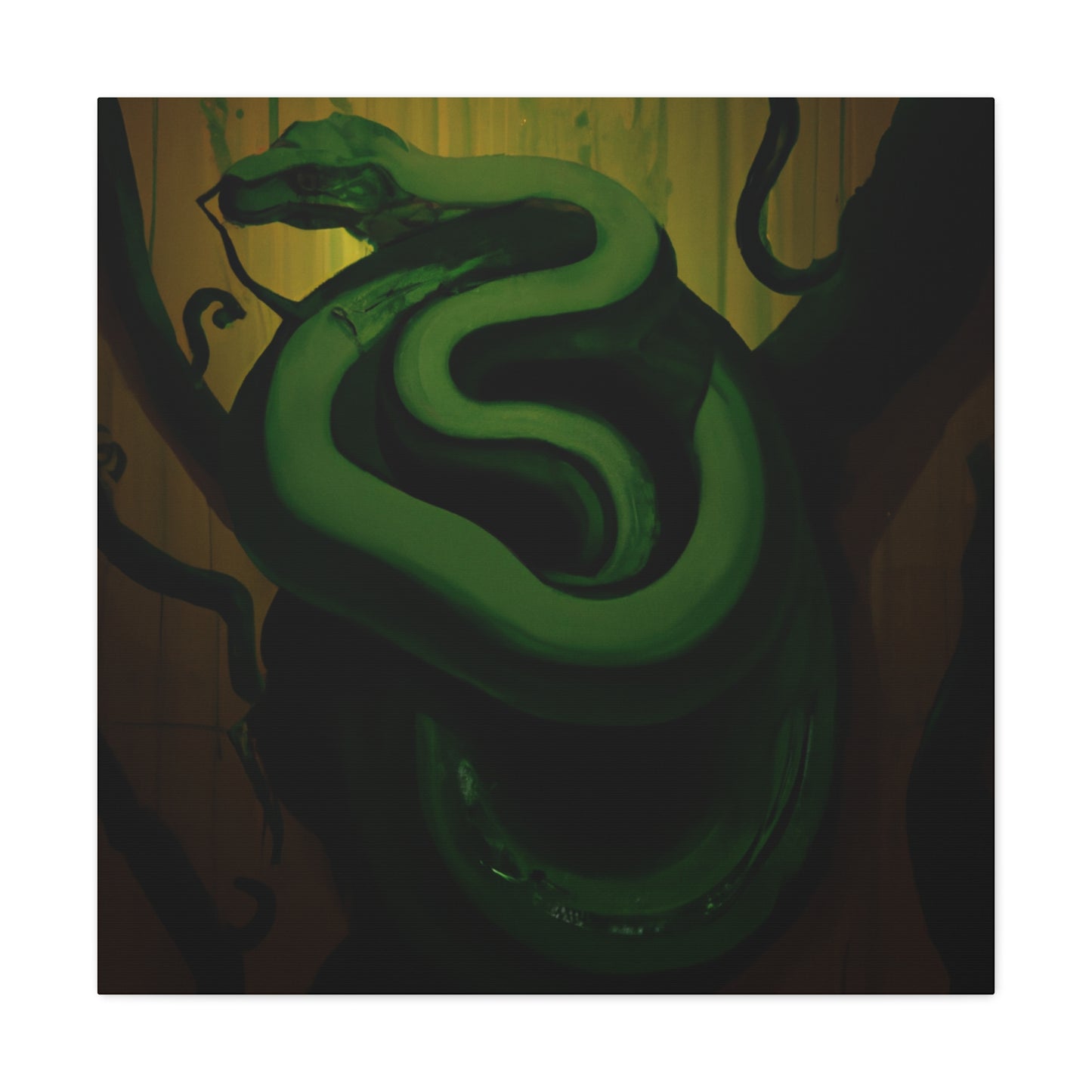 The Green Tree Python is a species of snake native to Southeast Asia, Australia, and surrounding areas, known for its striking colour and intricate markings. During the 1920s, Green Tree Pythons were popular among Art Deco stylists, who - Canvas