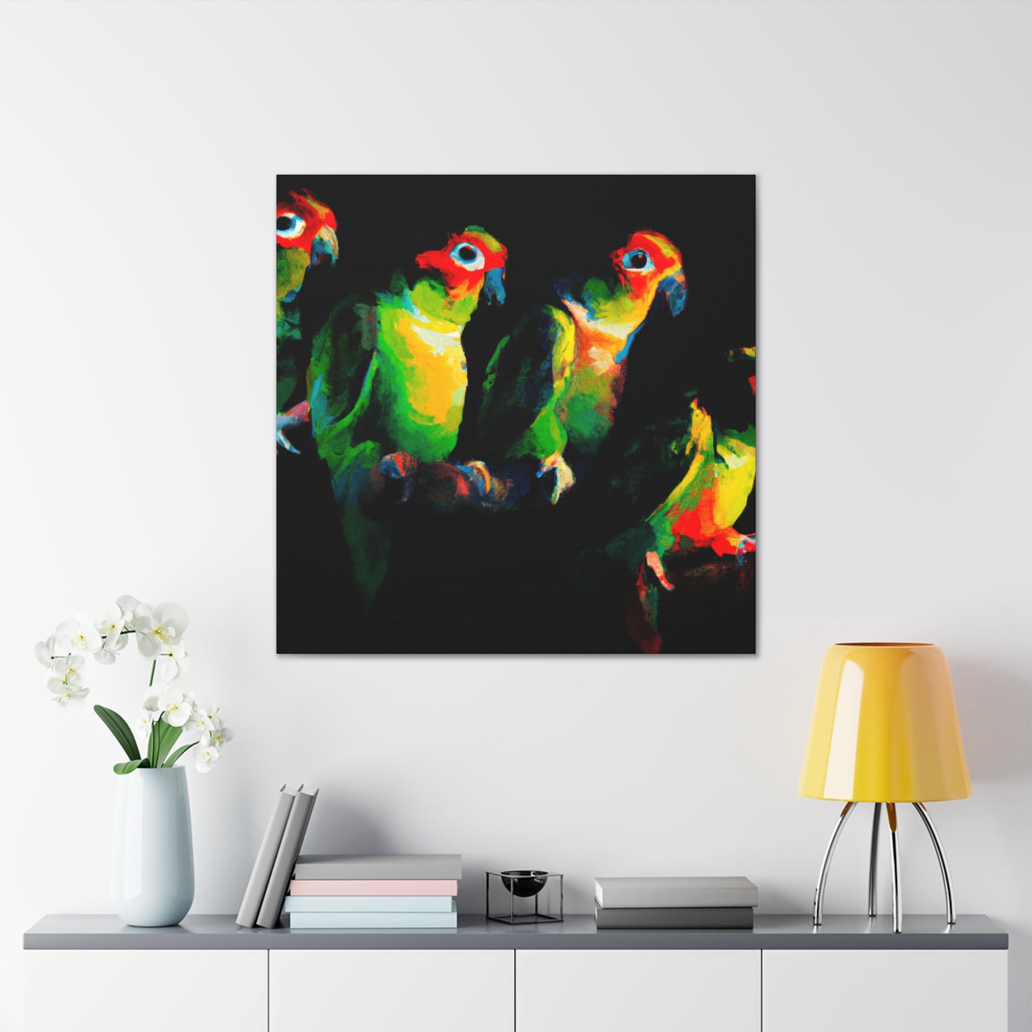 "Conures in Colorful Hues" - Canvas