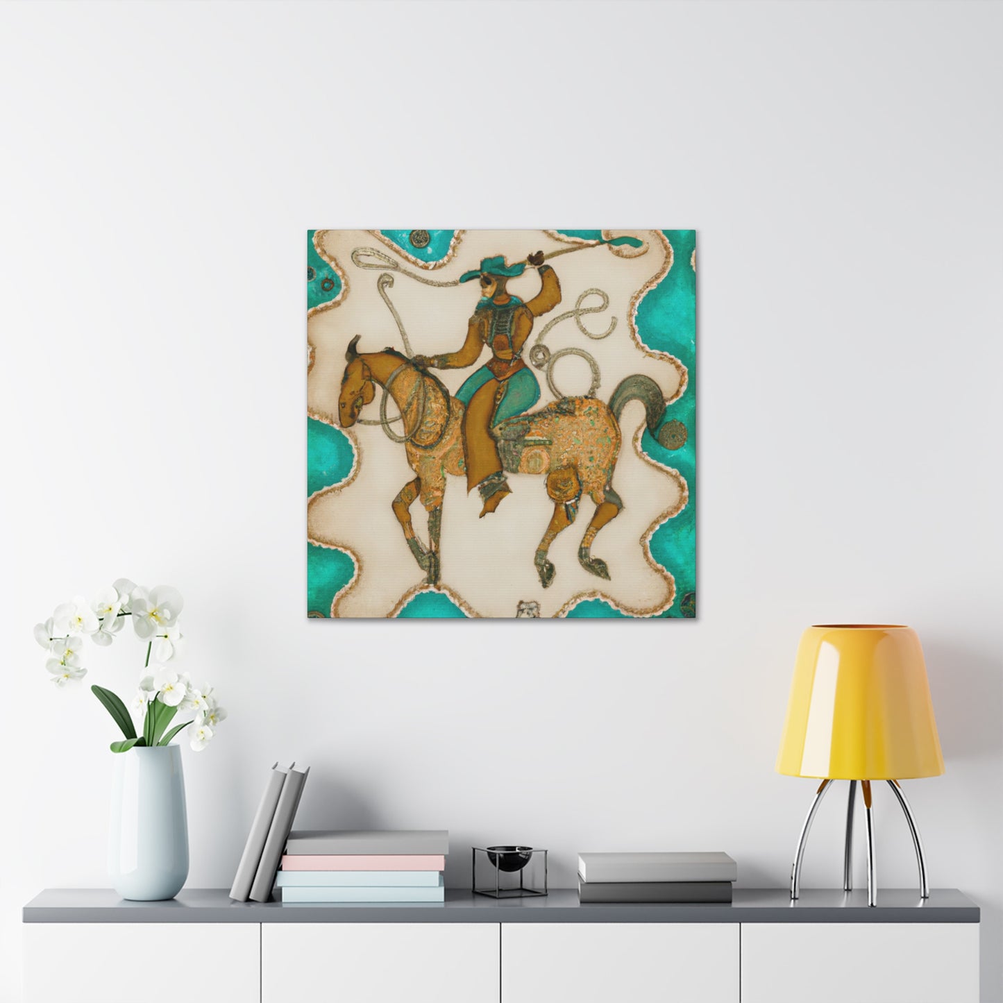 Cowboy and His Horse. - Canvas