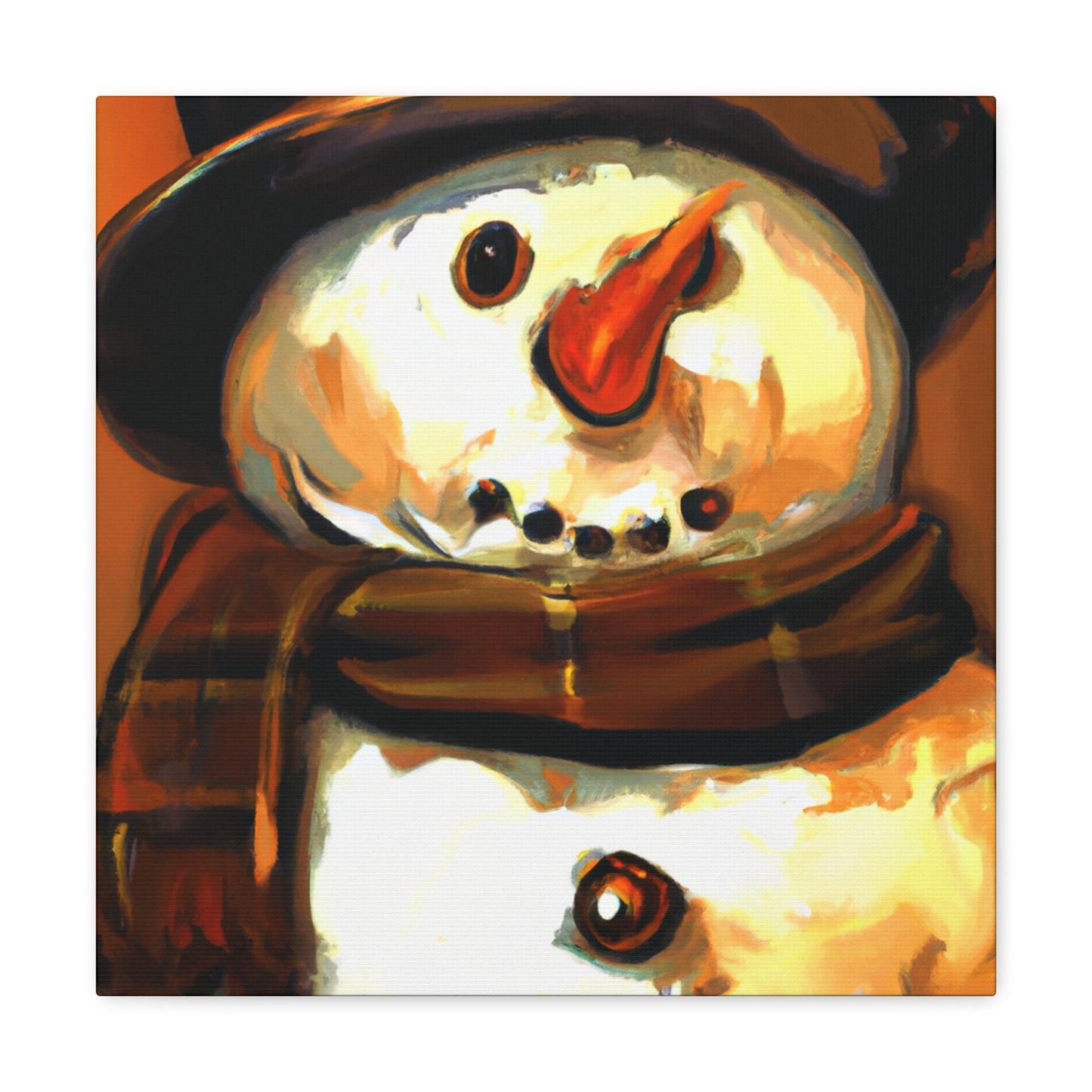 "Snowman In Winter Scene" - Canvas