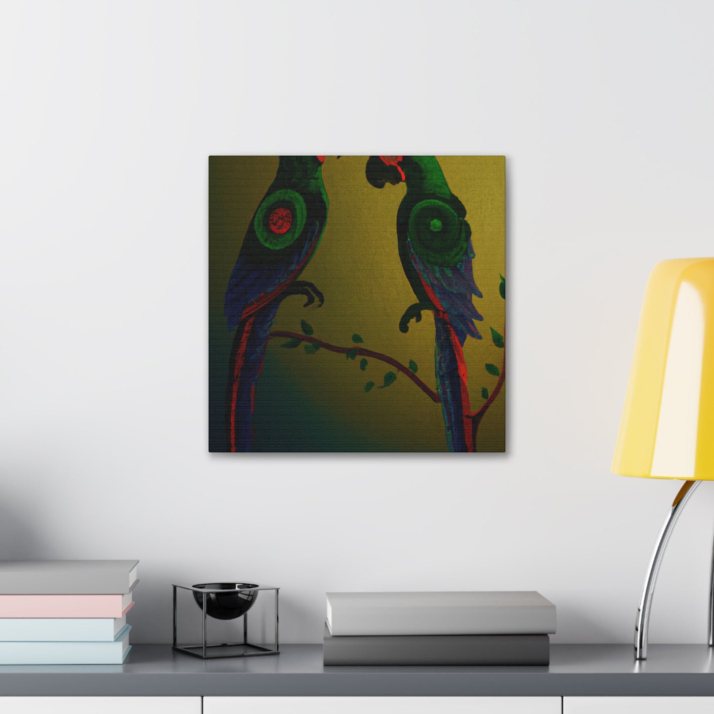 "Parrots on a Palm". - Canvas