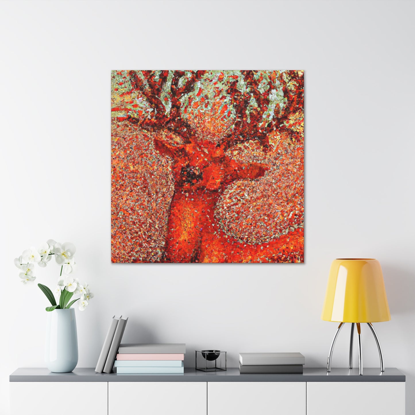 "Reindeer Pointillism Scene" - Canvas