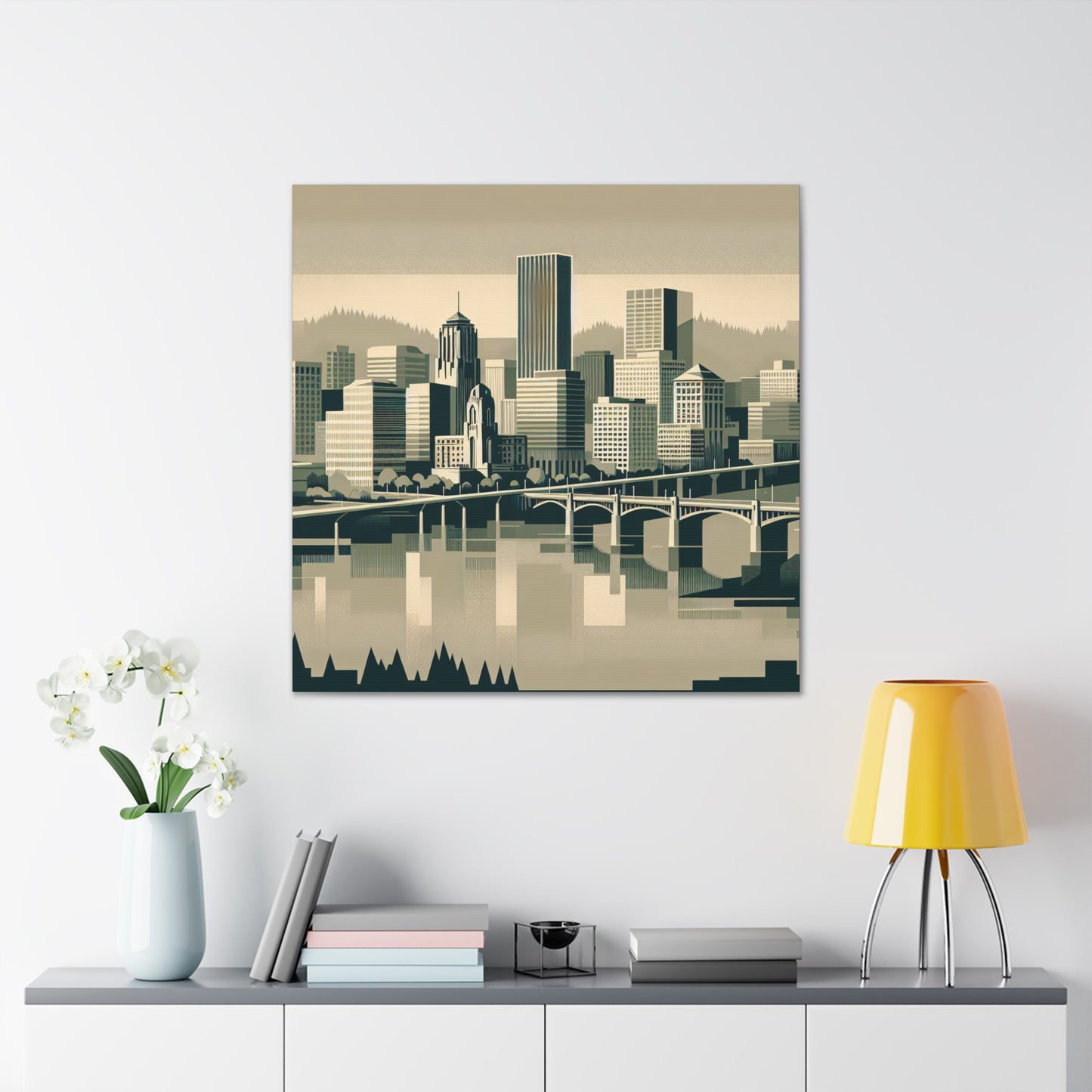 "Cityscape Serenade: 1920s Portland" - Canvas