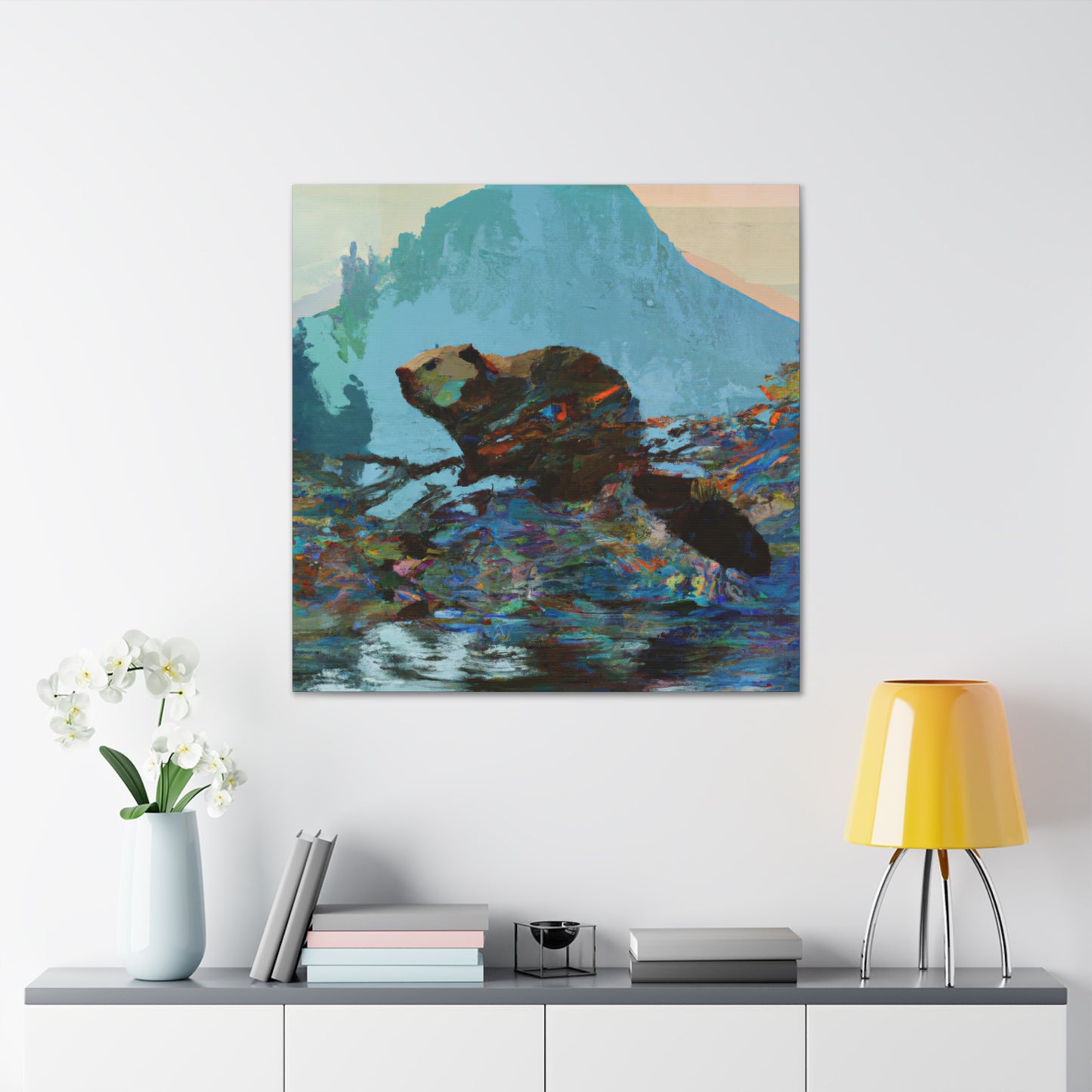 "Beaver Under Moonlight" - Canvas