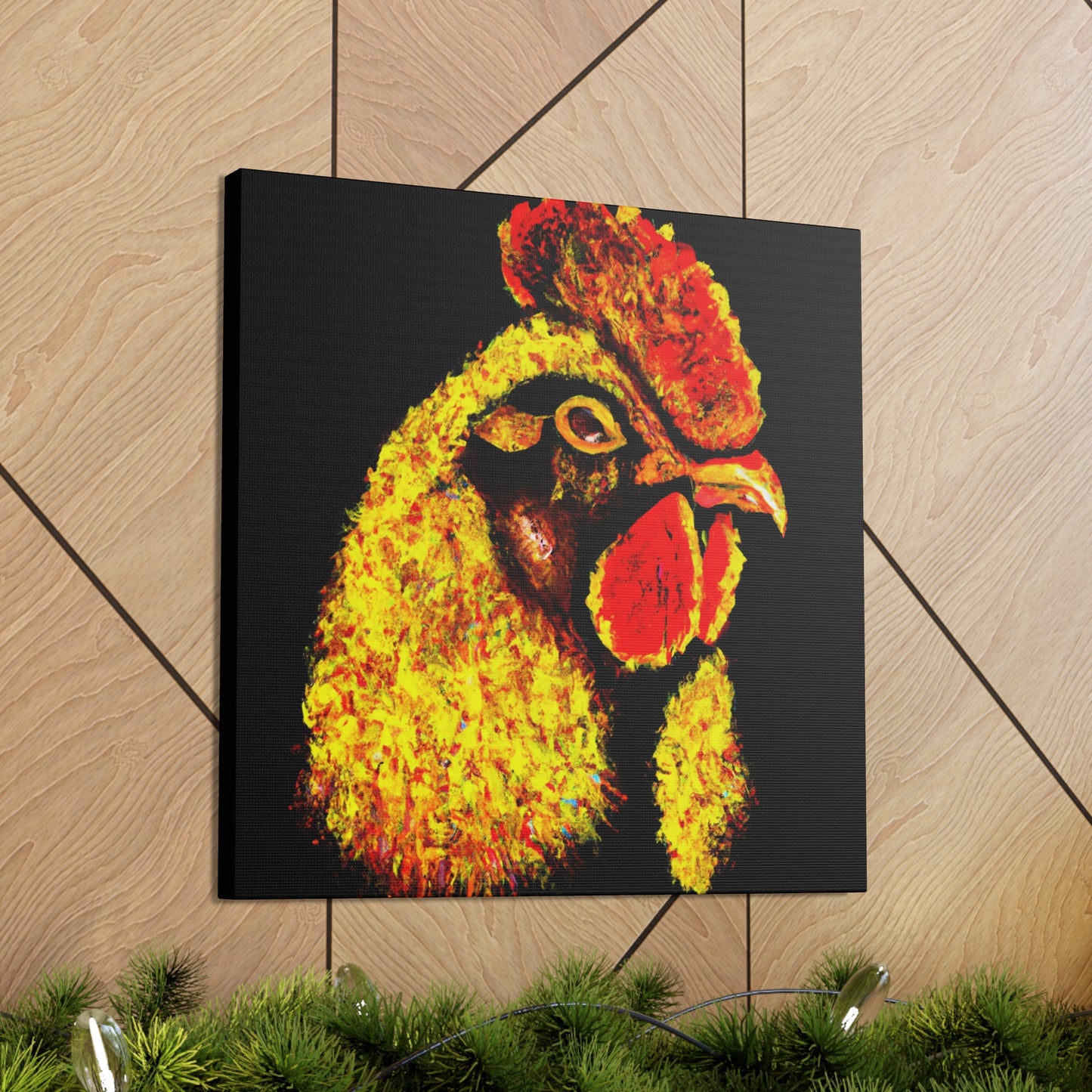 "Chicken and Abstracted Lines" - Canvas