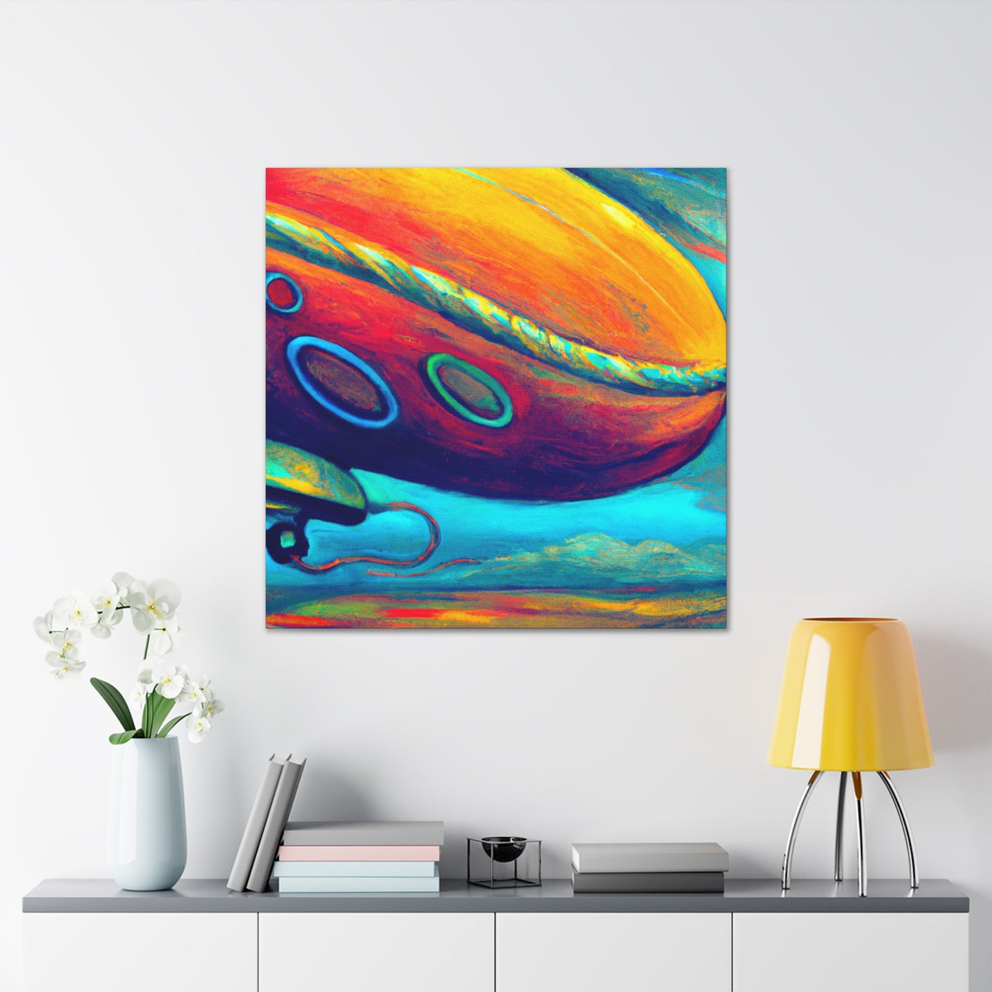 "Blimp in Surreal Landscape" - Canvas