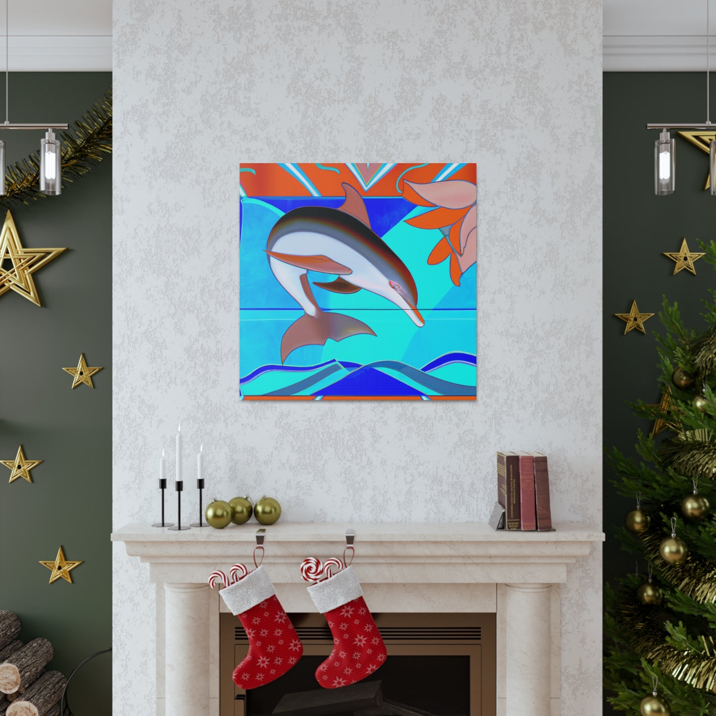 "Dancing Dolphin Deco" - Canvas