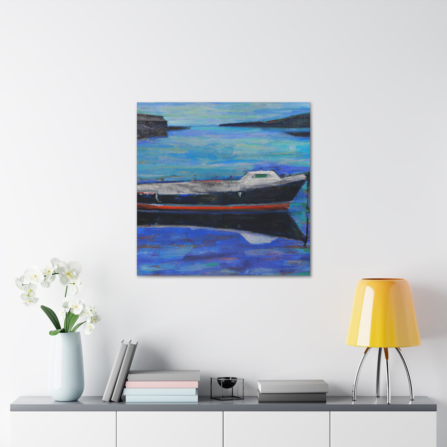 "Boats at Dawn Illustration" - Canvas