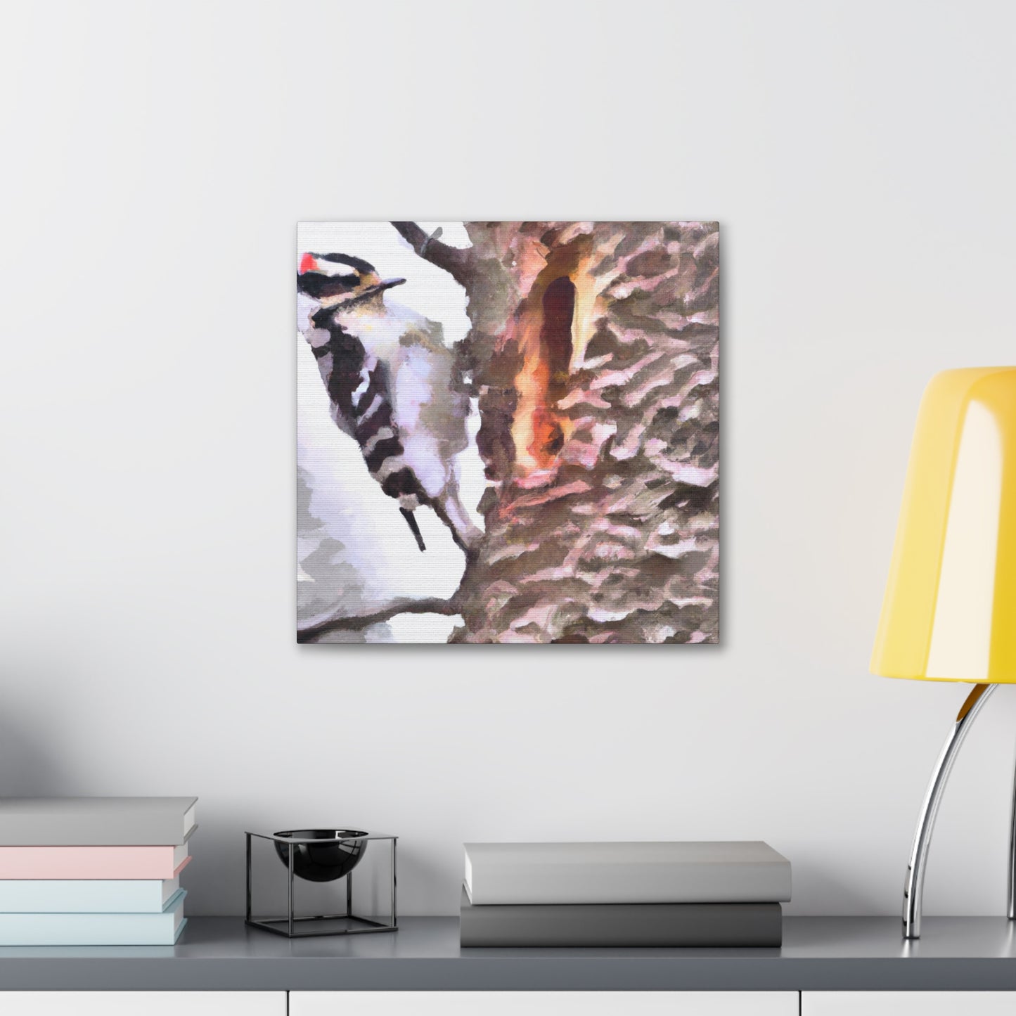 "Downy Woodpecker Impression" - Canvas